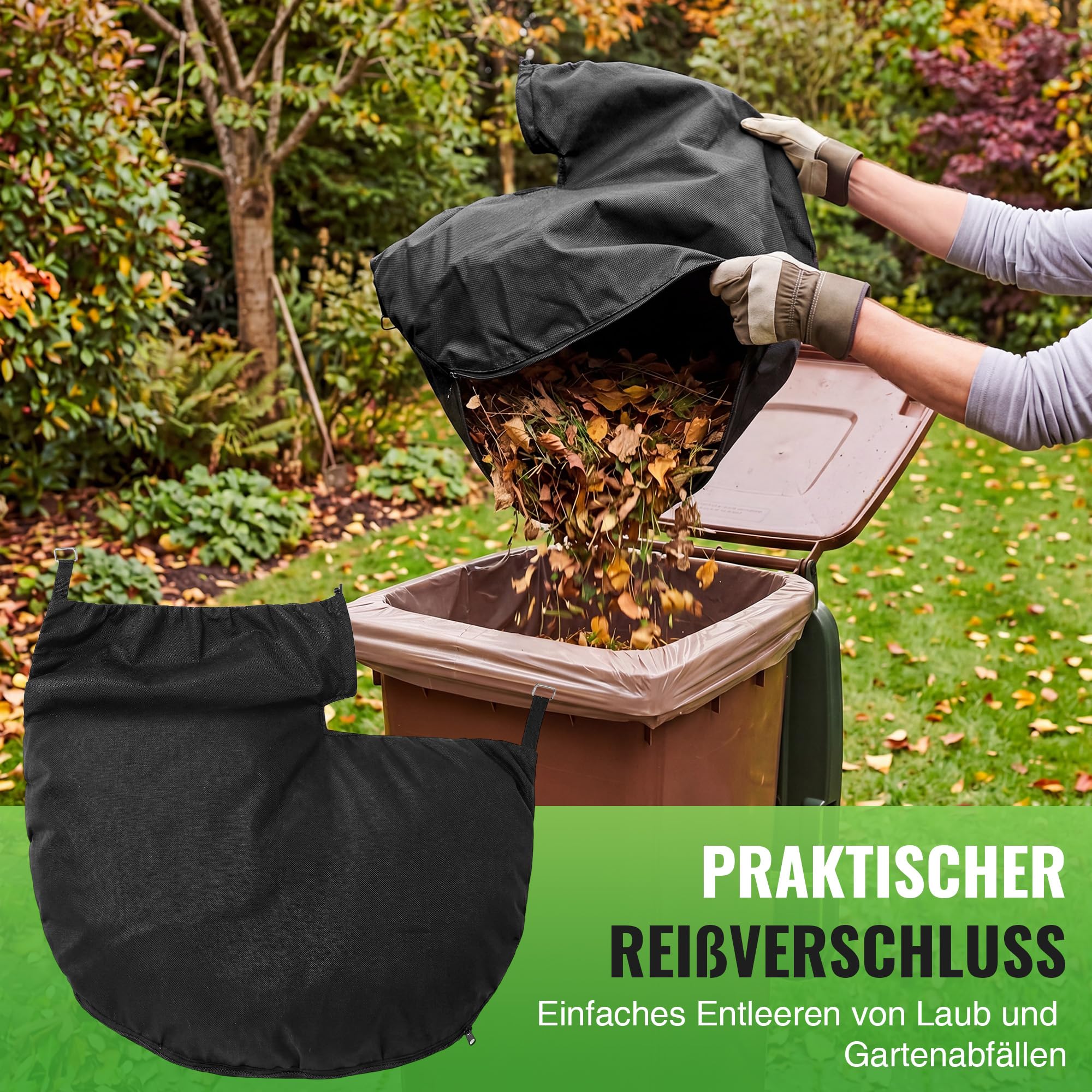 Enhon Fangsack Ersatzfangsack für Laubsauger, kompatibel mit Einhell GE-CL 36 Li E-Solo, Laubsaugerbeutel Laubsack mit eckigem Anschluss, Vliesstoff, Reißverschluss für Gartenabfälle, 10 Kabelbinder