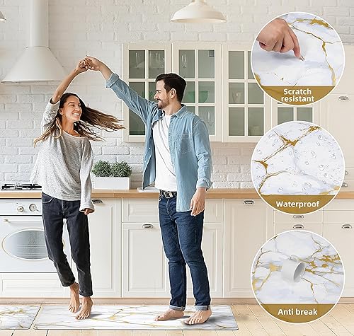 Miniatura 5 de Alfombras de cocina con diseño de mármol, antifatiga, para el suelo, acolchadas, antideslizantes, impermeables, 0.4 de grosor, cómodas, tapetes de
