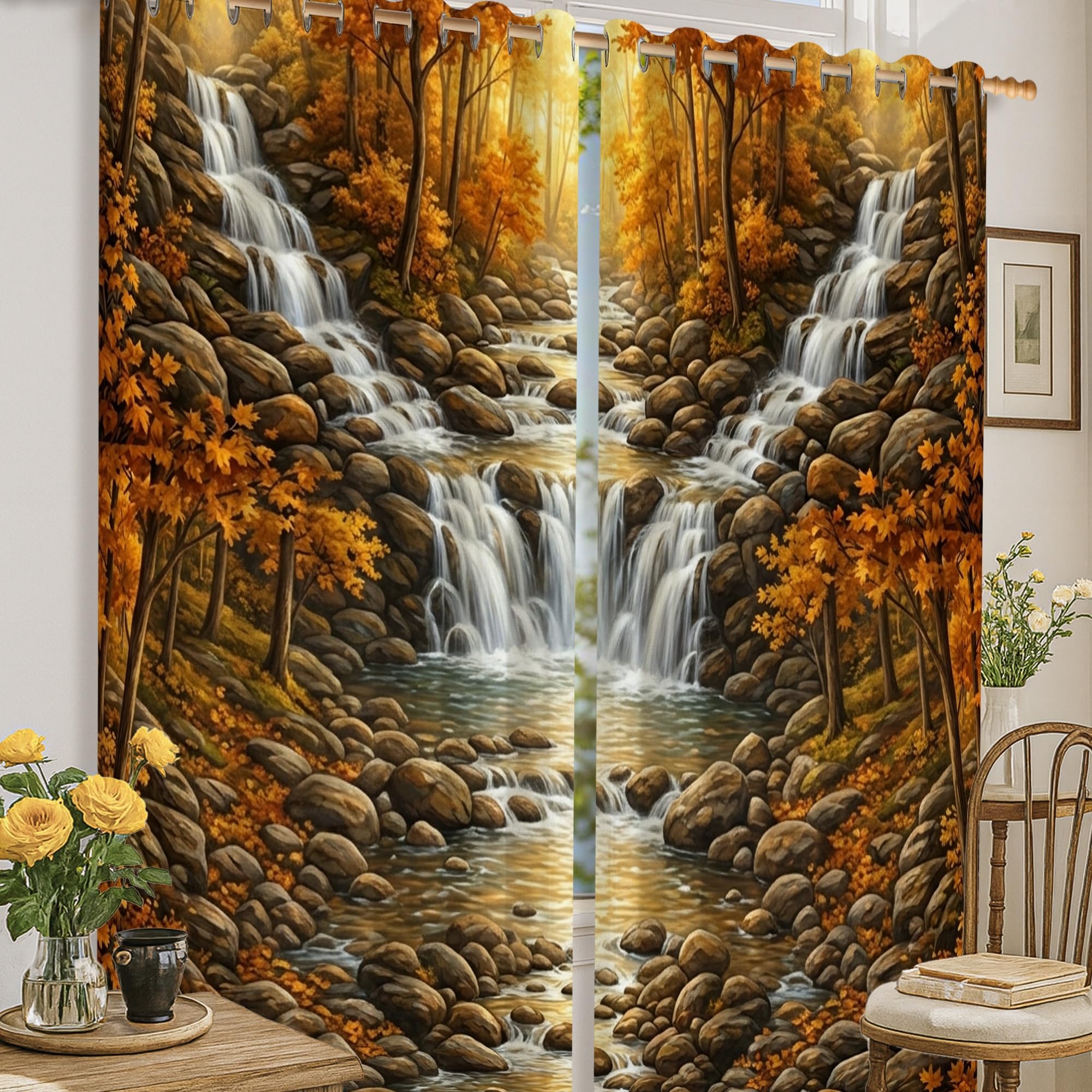 Rideaux occultants à isolation thermique marron motif cascade