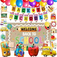 Joy Bang Back to School Decorations, Back to School Banner with Hanging Swirls Apple School Bus Pencil Balloons Welcome Back to School Photo Backdrop First Day of School Decorations Classroom Decor