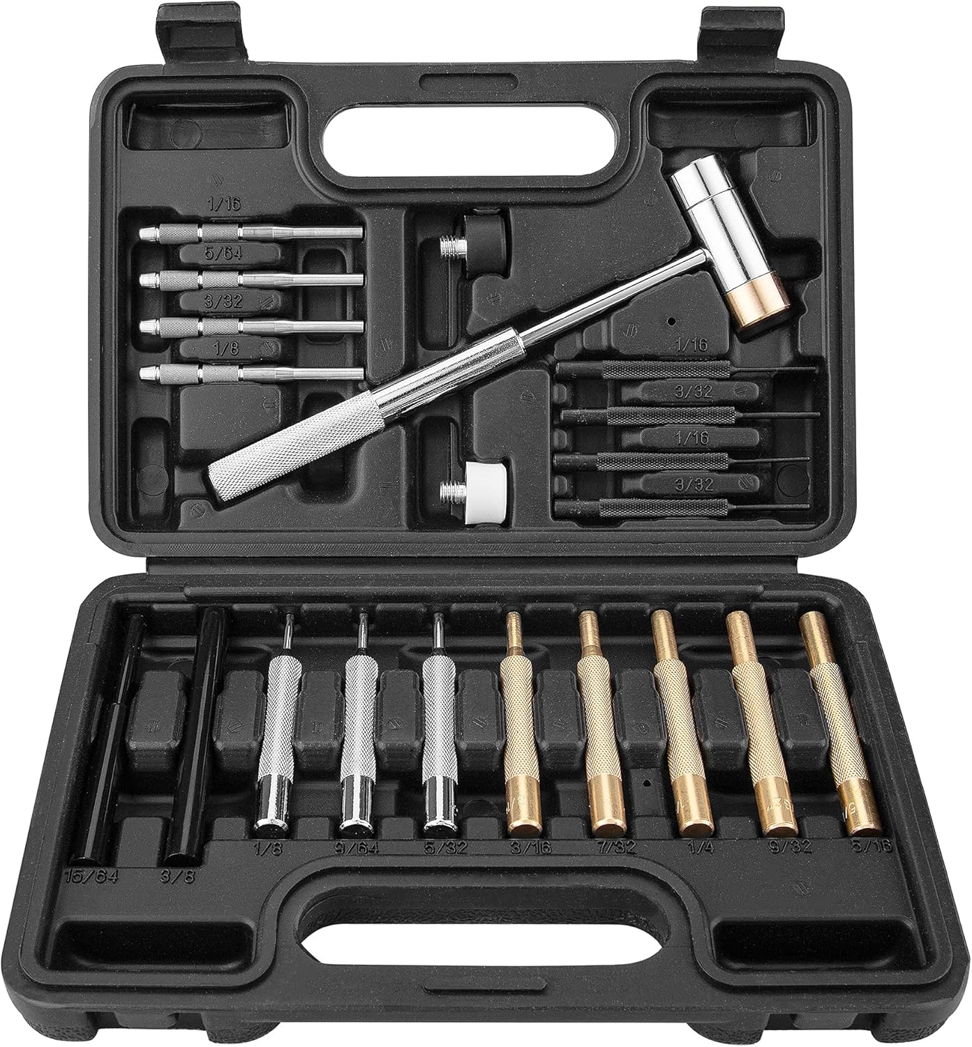 XOOL 21Pieces Gunsmith Punch Set and Hammer with Brass, Hollow, Steel