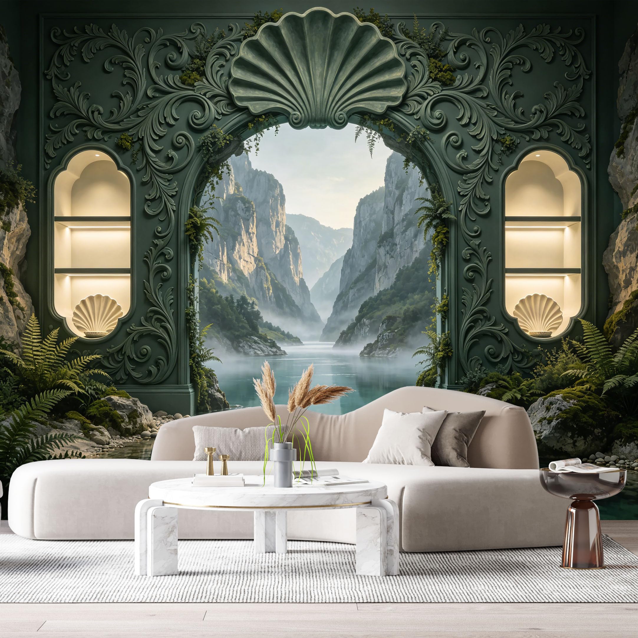 Custom Size Wall Murals Fantasy Architecture Seashell Canyon Turquoise River 3D Trompe L'Oeil SelfAdhesiveWall Fabric Removable Wallpaper Wall Decor for Living Room Bedroom Bathroom