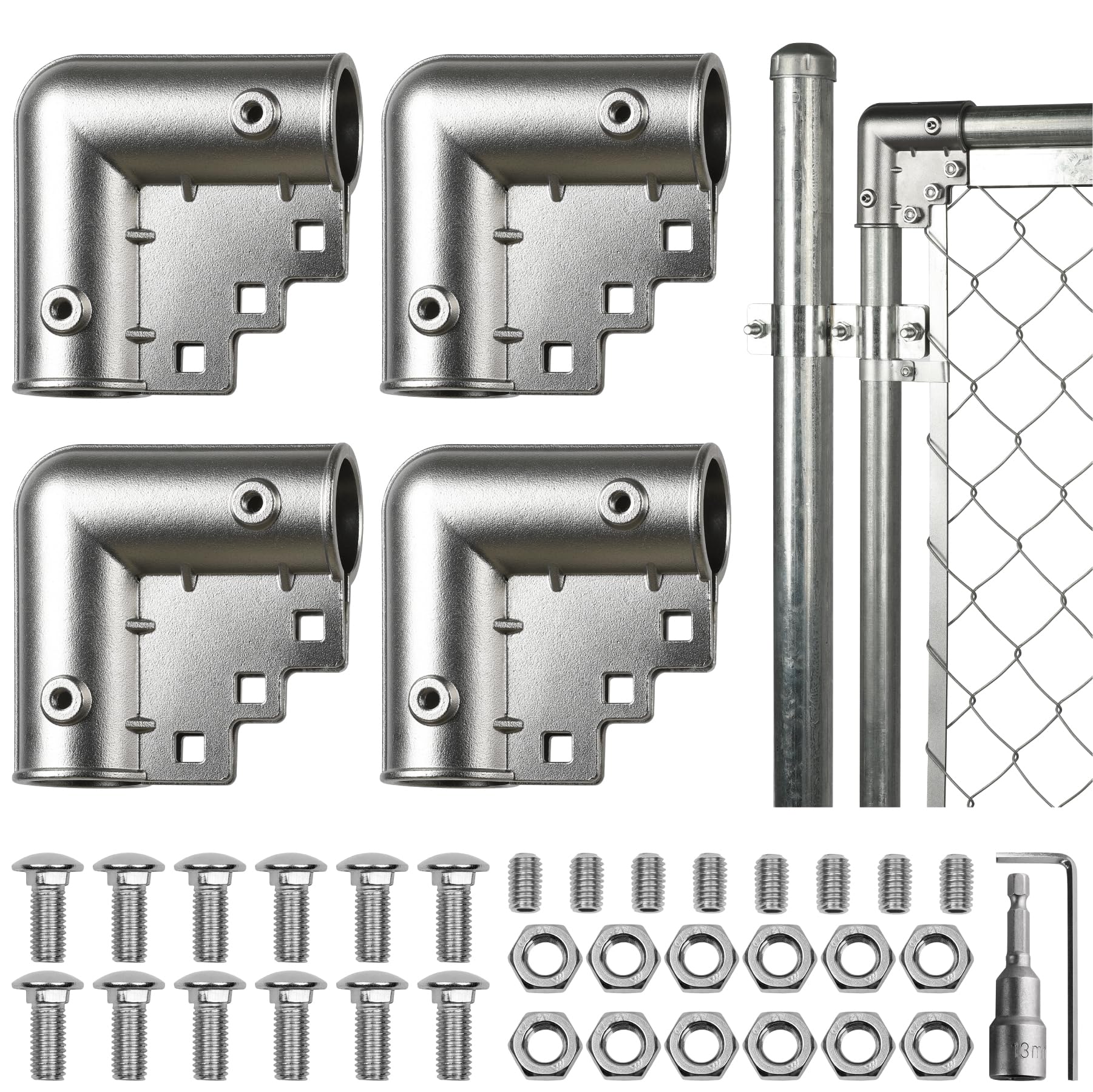 Esquina de puerta de valla de cadena de 1 3/8 pulgadas Aecxm, paquete de 4 herrajes para postes