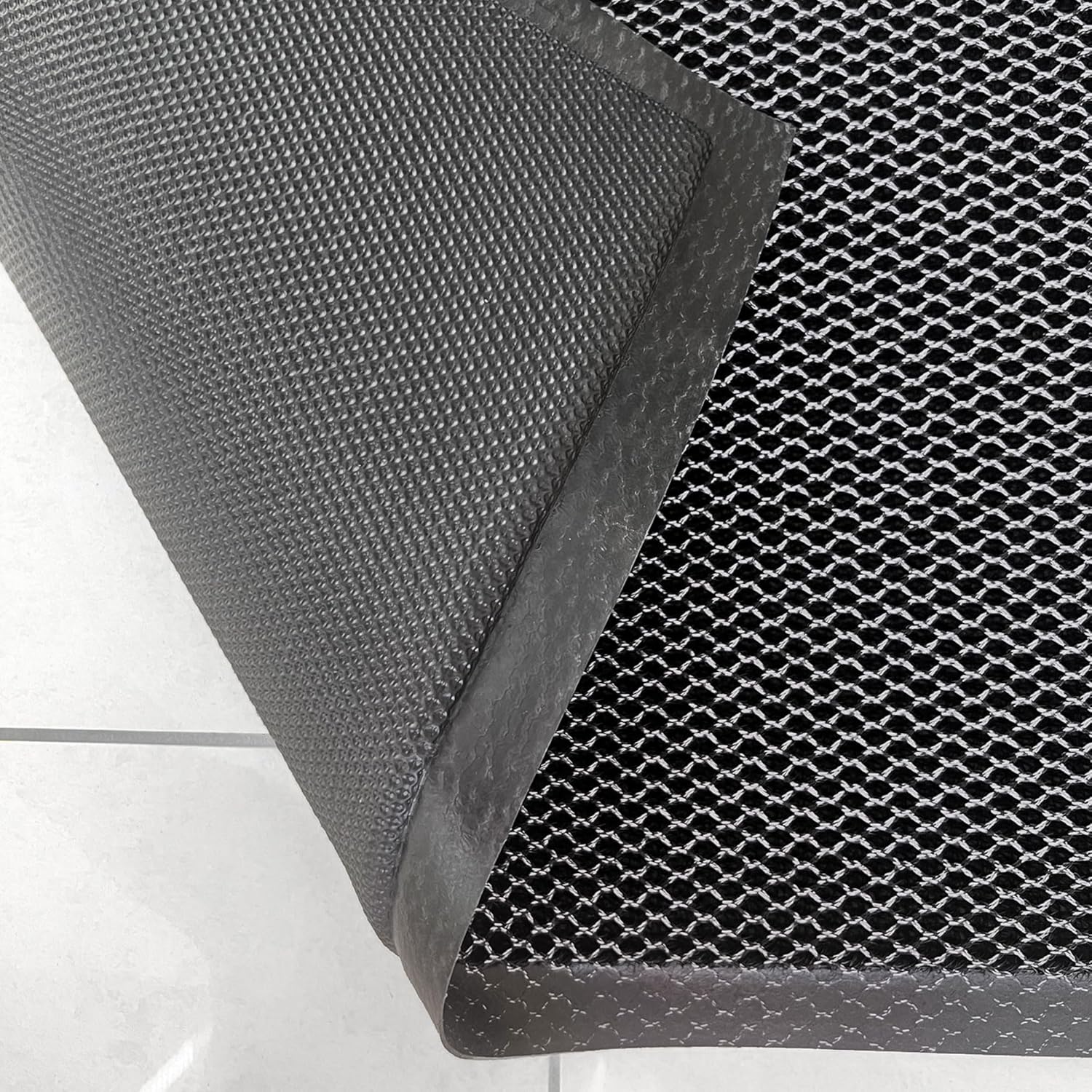 ULTRALUX Non-Slip PVC Mesh Door Mat, Heavy Duty 3D Dirt Trapper Doormat, Indoor Outdoor Dirt Barrier Scraper Entrance Mat for Front and Back Doors 24” x 16” Metallic Gray & Black Entry Rug