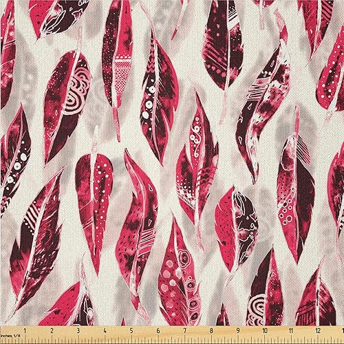 Miniatura 25 de Ambesonne The Yard, tela de plumas de pavo real, diseño retro ondulado de colores ondulados en la parte trasera morada, tela de microfibra para