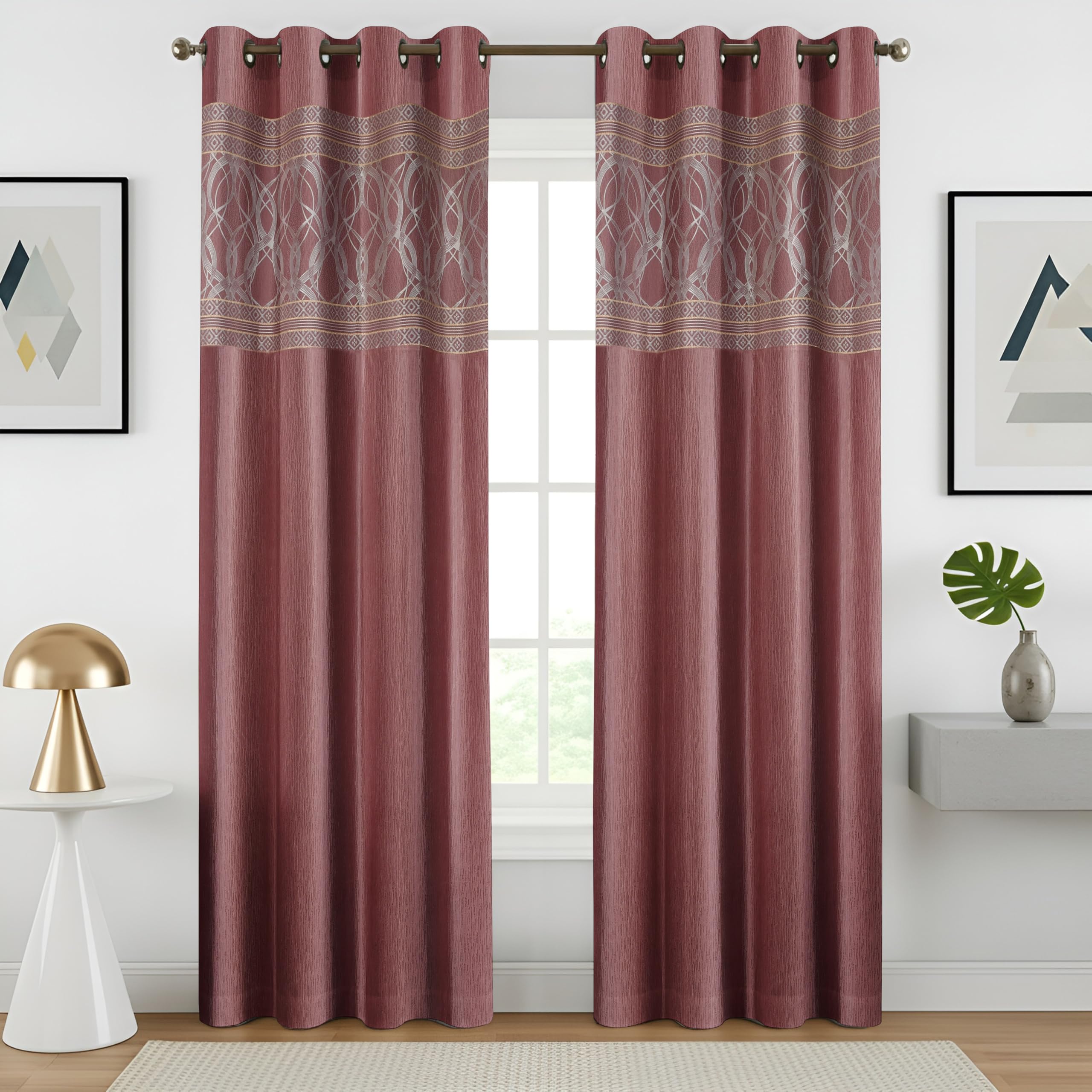 IVAZA Crimson Patch Floral Polyester Window Curtains 5 feet | Room Darkening Dual Tone Eyelet Drapes for Living Room & Bedroom Curtain for Windows Pack of 2 (4x5 Ft) Pink-image-21