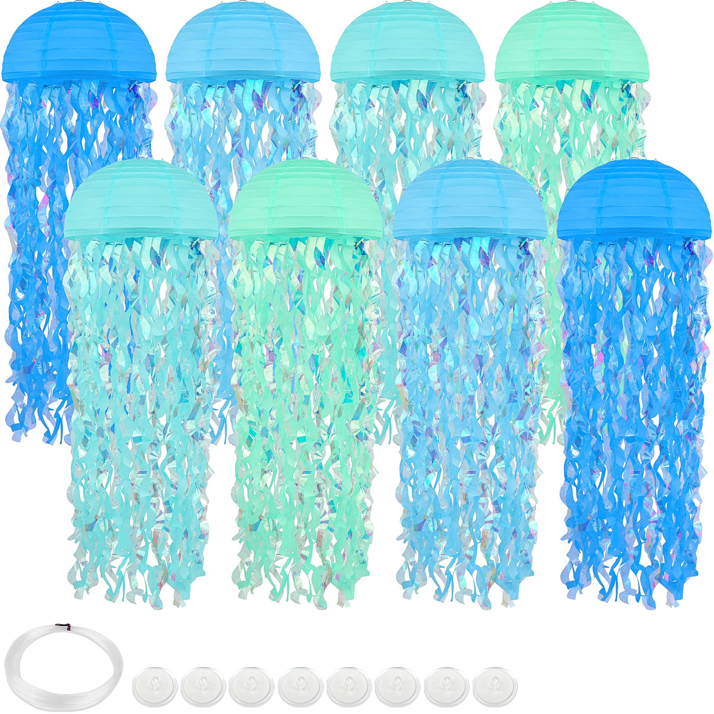 8 pcs Jellyfish Paper Lanterns Ocean Birthday Party Decorations with Hooks and Ropes, Hanging Jellyfish Decorations for Baby Shower Under The Sea