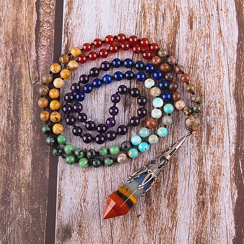Miniatura 7 de Bivei 108 Mala Beads Bracelet Real Gemstone Yoga Pendants Meditation Hand Knotted Mala Prayer Necklace