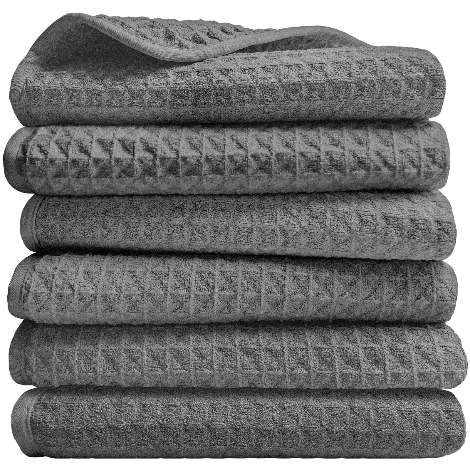 Zindoo Kitchen Towel, Grey Tea Towels Pack of 6, 70x50cm, Waffle Weave