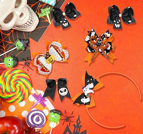 Miniatura 7 de 6 pinzas para el pelo de Halloween, diadema de Halloween, lazos para el pelo de Halloween para niñas, pinzas de pelo de calabaza, diadema hecha a