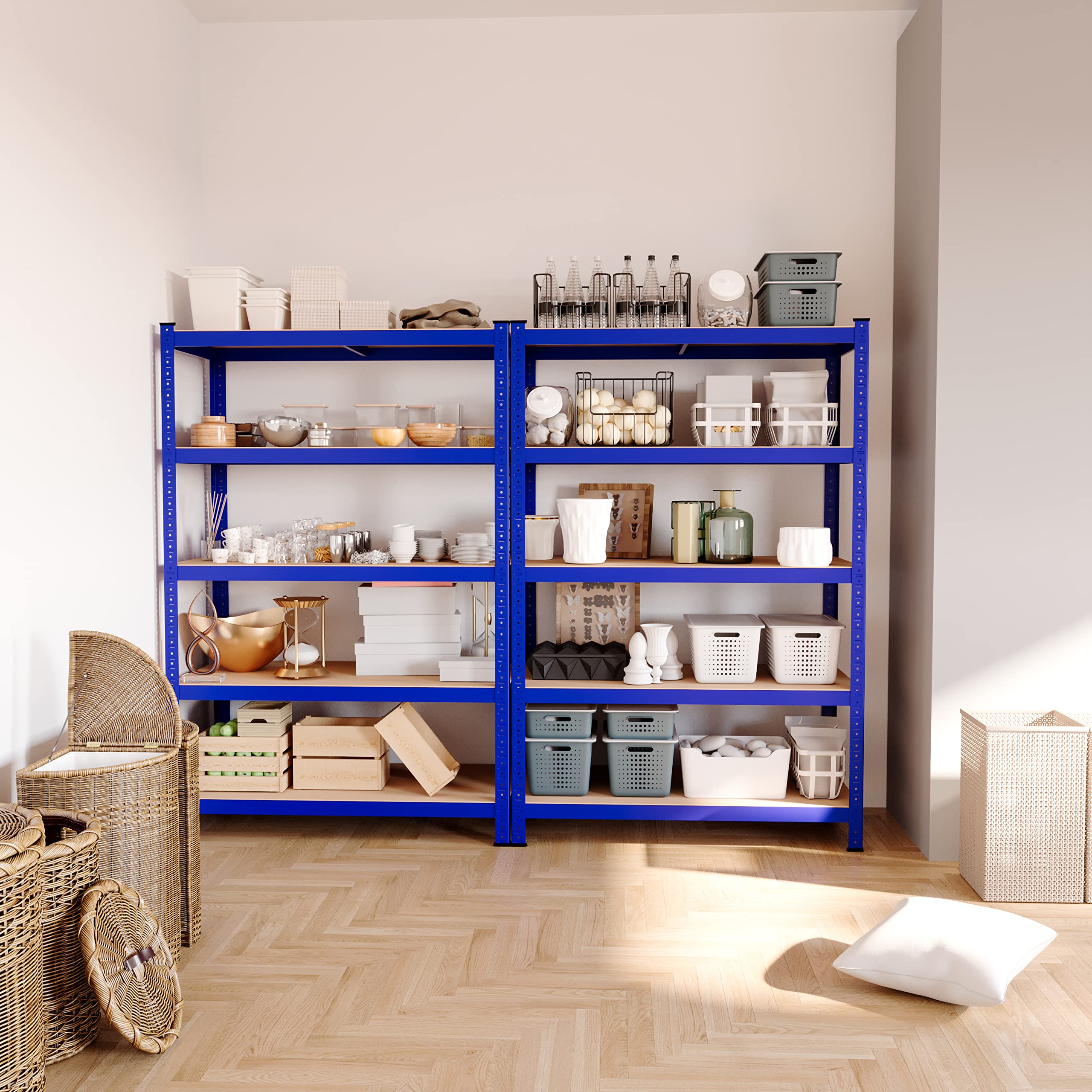 Arreditaly Scaffale In MDF E Metallo Mensole Alta Portata 180 x 90 x 60 cm Fino a 875 kg Con 5 Ripiani Regolabili In Altezza Garage Officina Cantina Capannone Magazzino Design Modulare Jutiapa (Blue)