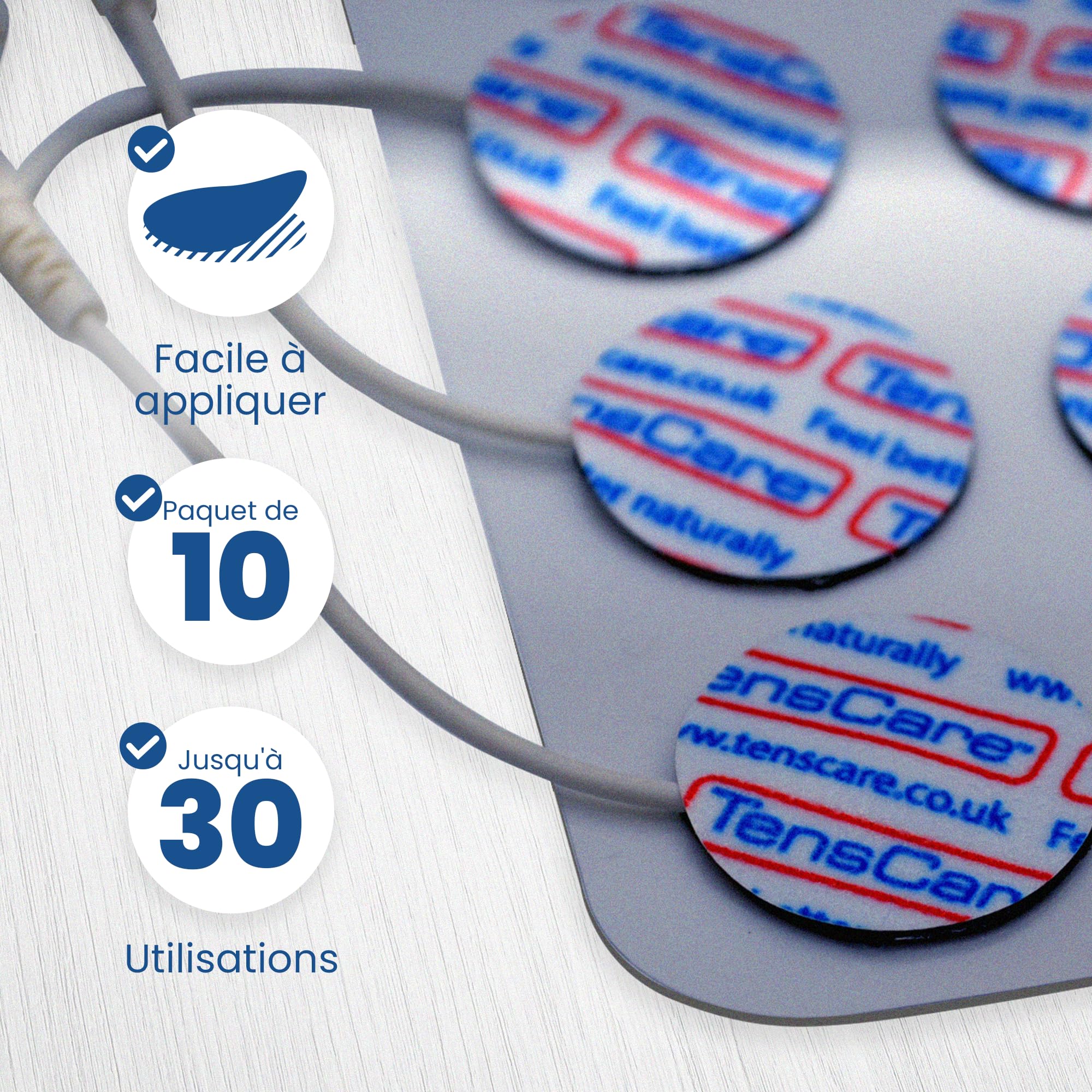 TensCare Électrodes Rondes TENS & EMS 25 mm – Lot de 30 | Électrodes 25 mm à haute adhérence, réutilisables jusqu'à 20 fois, pour appareils TENS et EMS compatibles