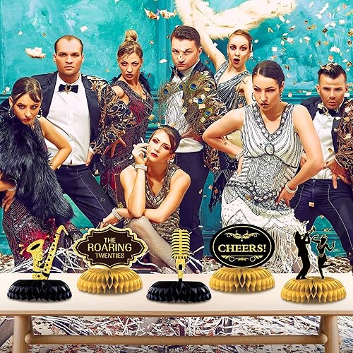 Miniatura 3 de Epakh 10 piezas de decoraciones de fiesta de los años 20, centro de mesa de panal negro y dorado, mesa de fiesta de cumpleaños para cumpleaños de