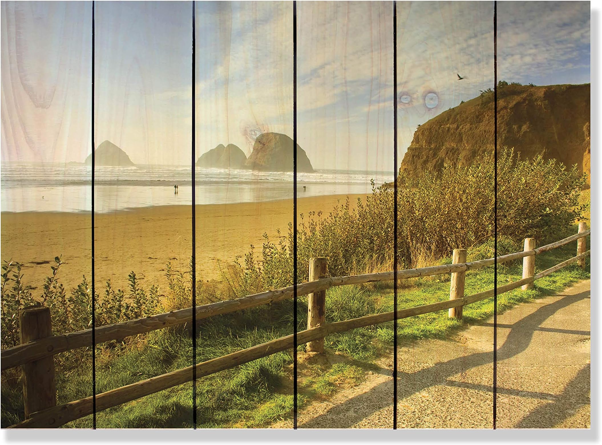 Gizaun Art Coastal Stroll 33-Inch by 24-Inch Inside/Outside Wall Art, Full Color on Cedar