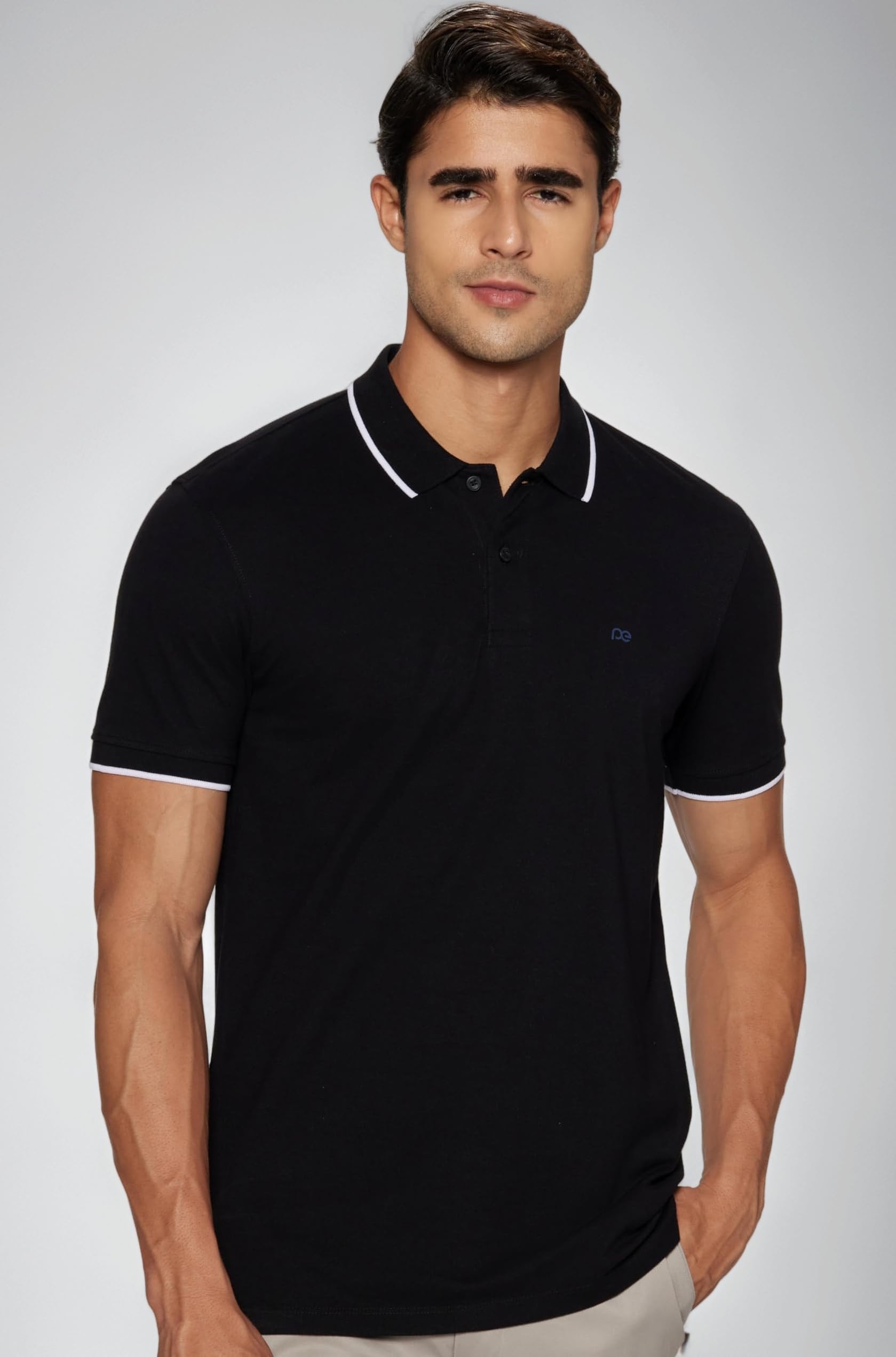 Peter England Men's Snug Fit Solid Polo T-Shirt with Coloured Collar Tipping| Cotton Rich| Premium Pique Weave