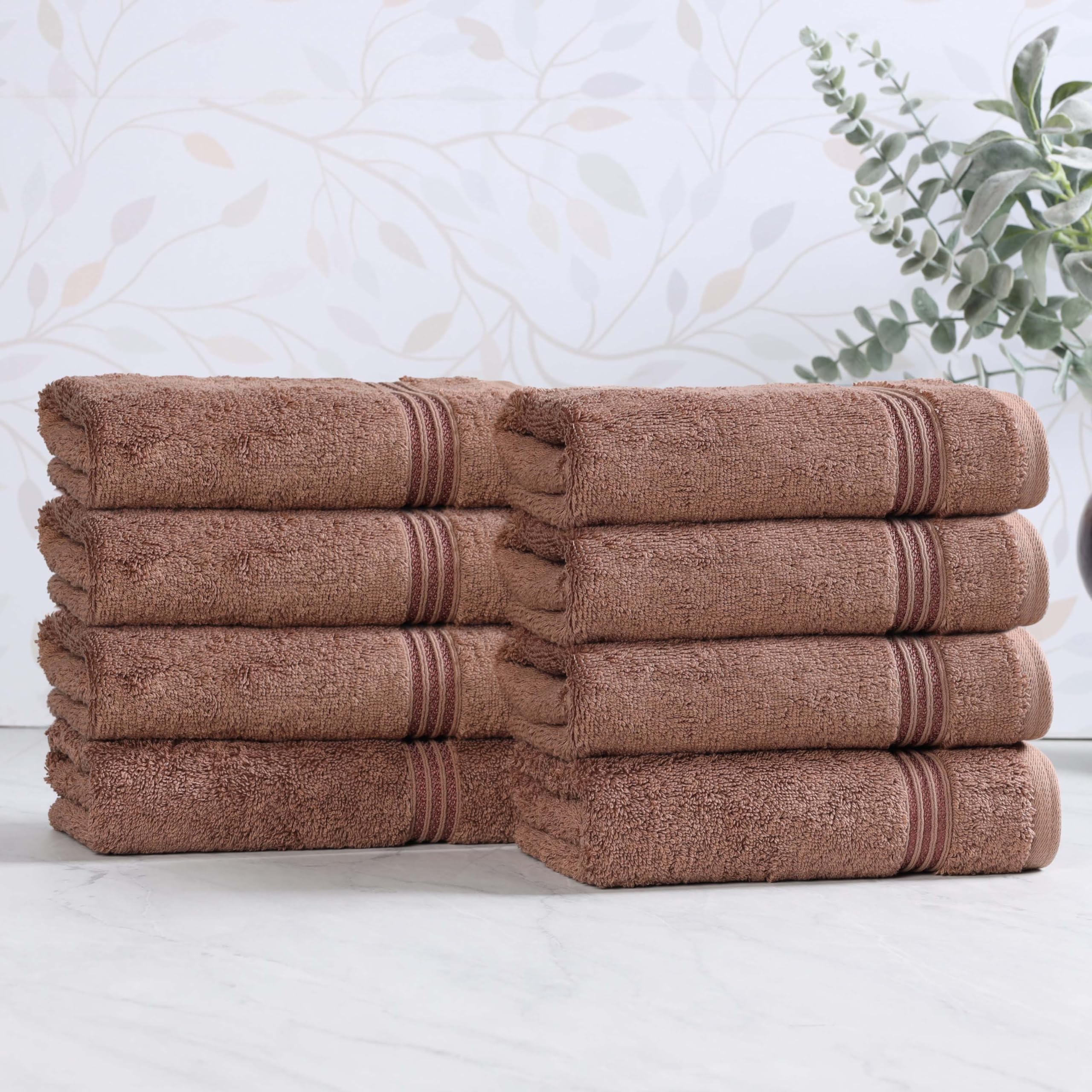 Superior Heritage Egyptian Cotton Hand Towel Set, Heavyweight Towels for Bathroom, Kitchen, Spa, Home Decor Essentials, Highly Absorbent, Plush Hotel Quality, Includes 8 Hand Towels, Mocha