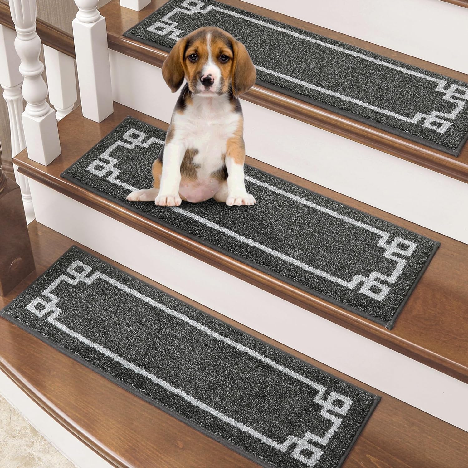 BEQHAUSE Non Slip Stair Treads for Wooden Steps Indoor Washable Stair Runner 28inX9in Polyester Durable Stair Treads Carpet for Dogs,Kids and Elders 15pcs,Dark Grey