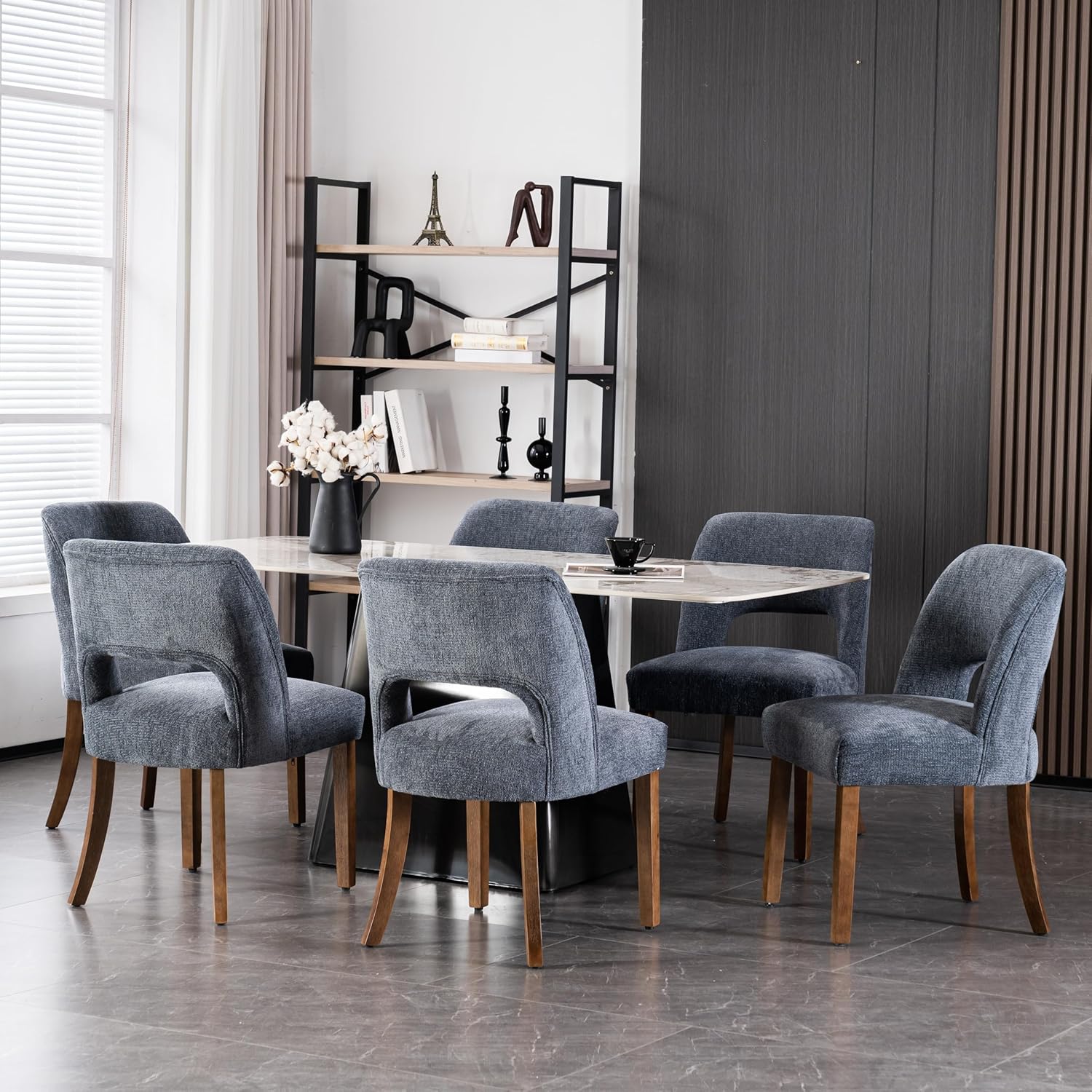 VKNOW Wooden Dining Chairs Set of 6, Modern Fabric Upholstered Dining Room Chair Kitchen Chairs, Farmhouse Dinner Chair for Kitchen Dining Room, Navy