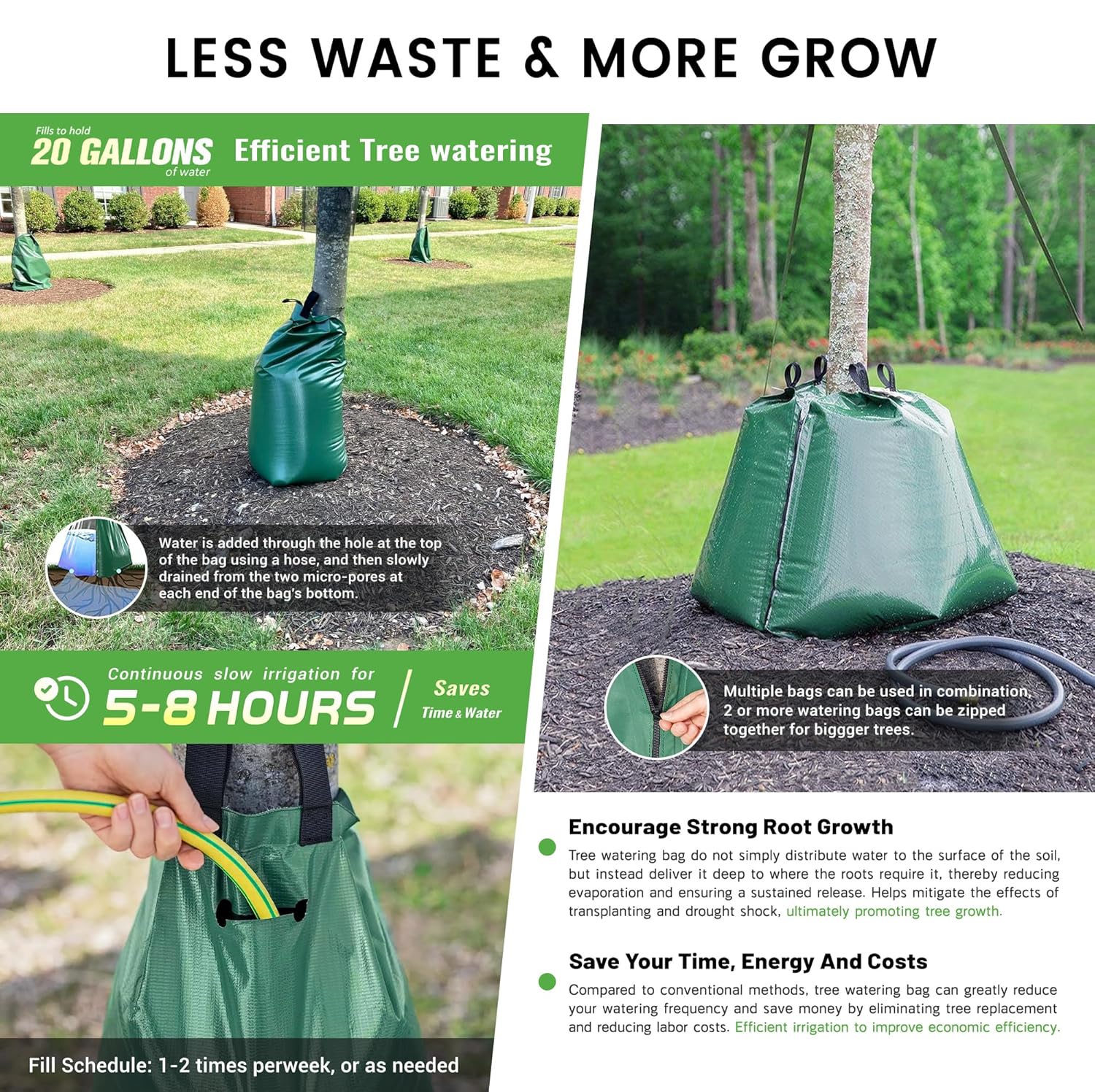 Tree Watering Bag Slow Release, 20 Gallon 5 Pack Tree Bags for Watering 5~8 Hours Drip Irrigation Watering Bag Made of PVC for New Tree Fruit Established Tree