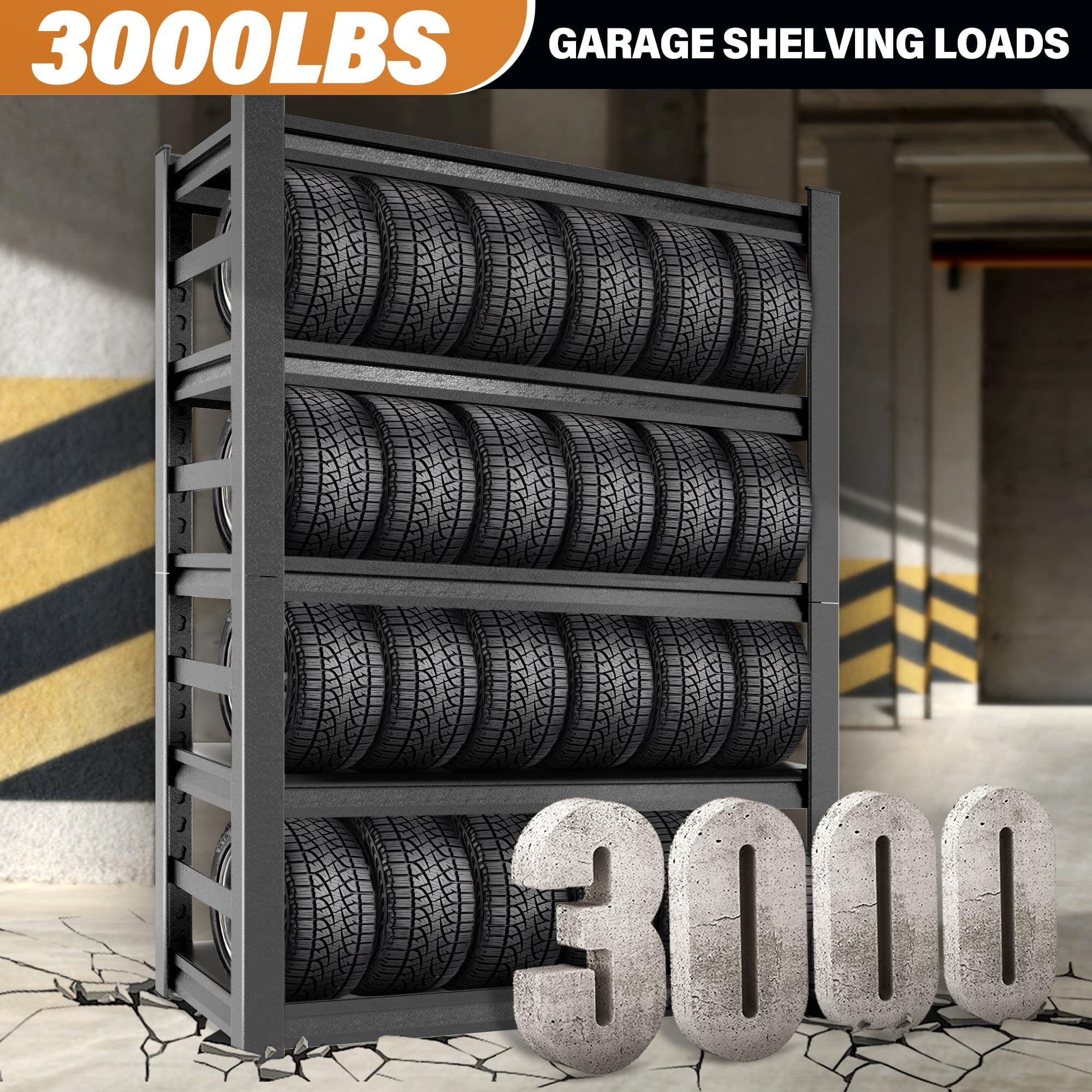 Scaffale per garage e stoccaggio, facile da montare, in metallo, 5 ripiani, resistente e regolabile, ripiani in acciaio per industrie, magazzini, cantine (121,9 x 45,7 x 198,1 cm (larghezza x