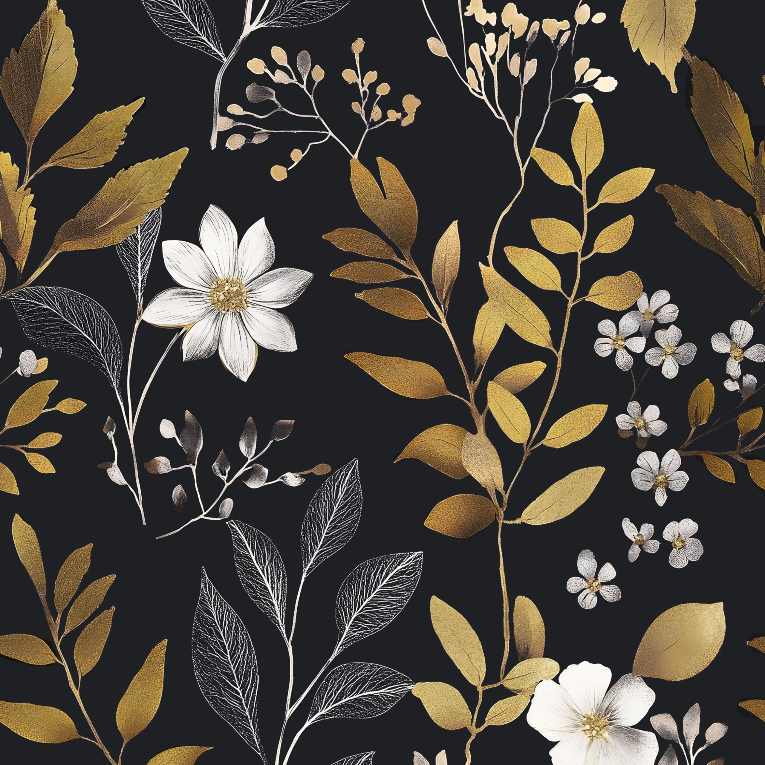 Black Gold Wallpaper Peel and Stick Boho Wallpaper Leaf Contact Paper for Cabinets Vinyl Self Adhesive Vintage Modern Wall Paper for Room Kitchen Countertop Bathroom 17.5in x9.8ft