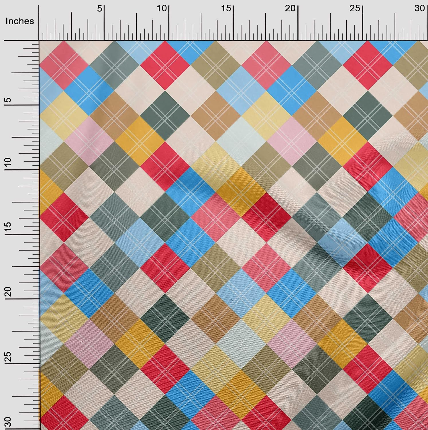 oneOone Cotton Jersey Multicolor Fabric Check Quilting Supplies Print Sewing Fabric by The Yard 58 Inch Wide