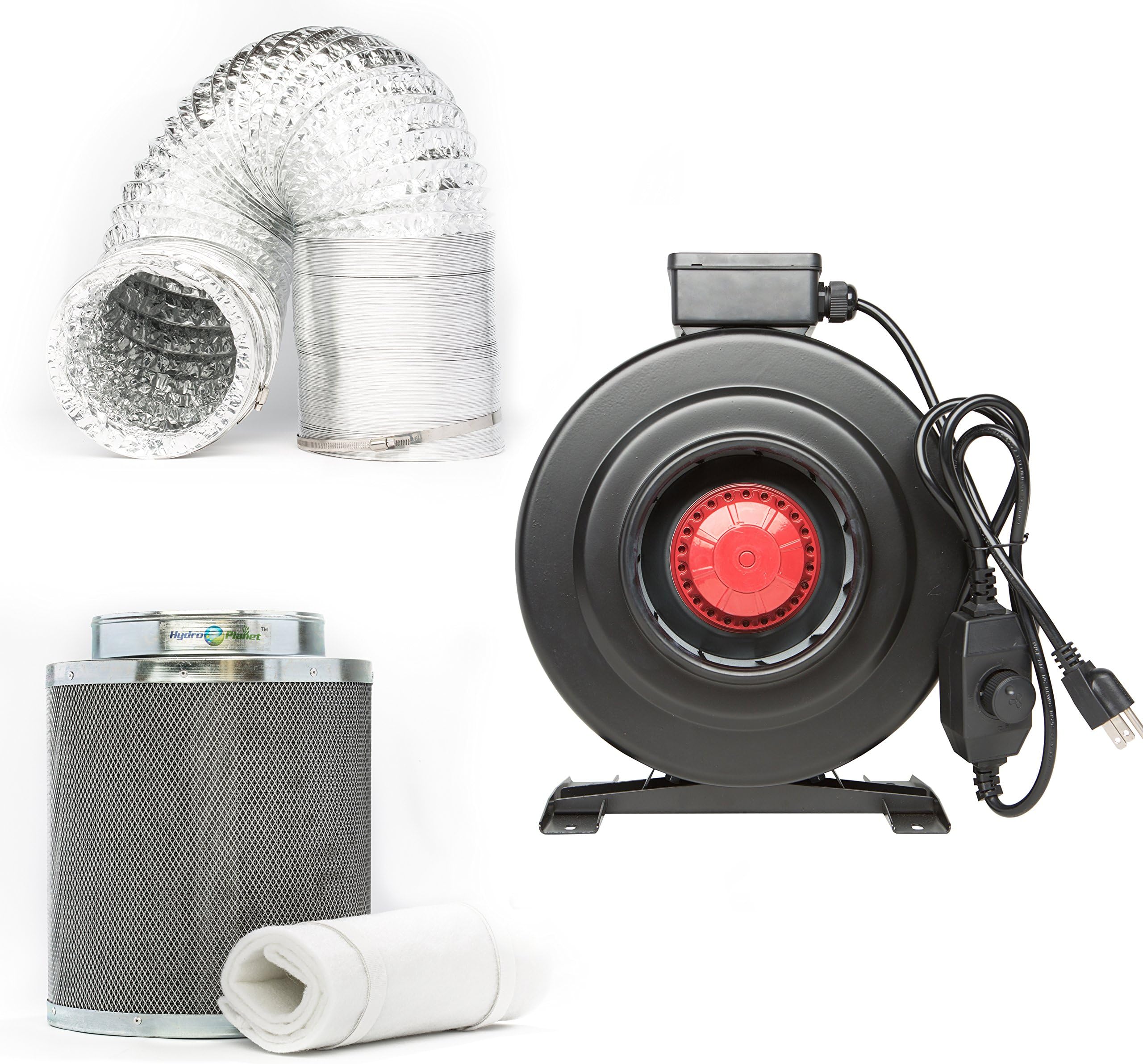 8-Inch CFM 800 Inline Fan with Built-In Speed Controller, Carbon Filter and 25-Ft Ducting Combo Kit