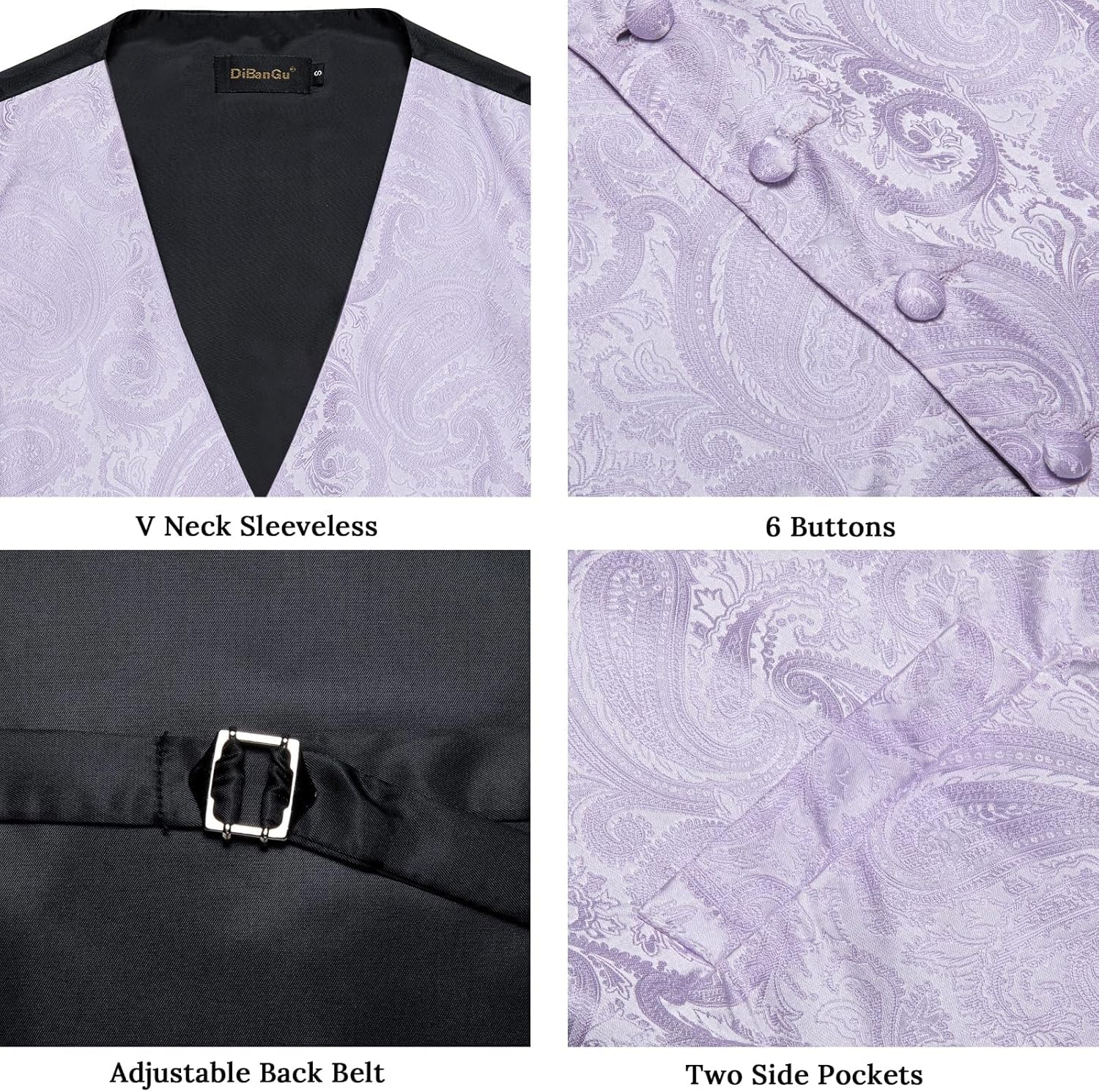 DiBanGu Mens Paisley Suit Waistcoat,Silk Dress Vest and Bowtie Pocket Square Cufflinks with Lapel Pin Set for Wedding Tuxedo