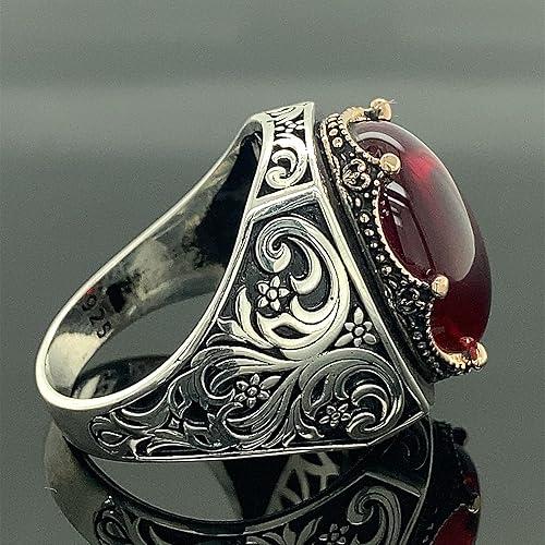 Miniatura 4 de Men Handmade Ruby Stone Ring, Red Stone Ring, Ottoman Style Handmade Ring, 925k Sterling Silver Ring, Gift For Him