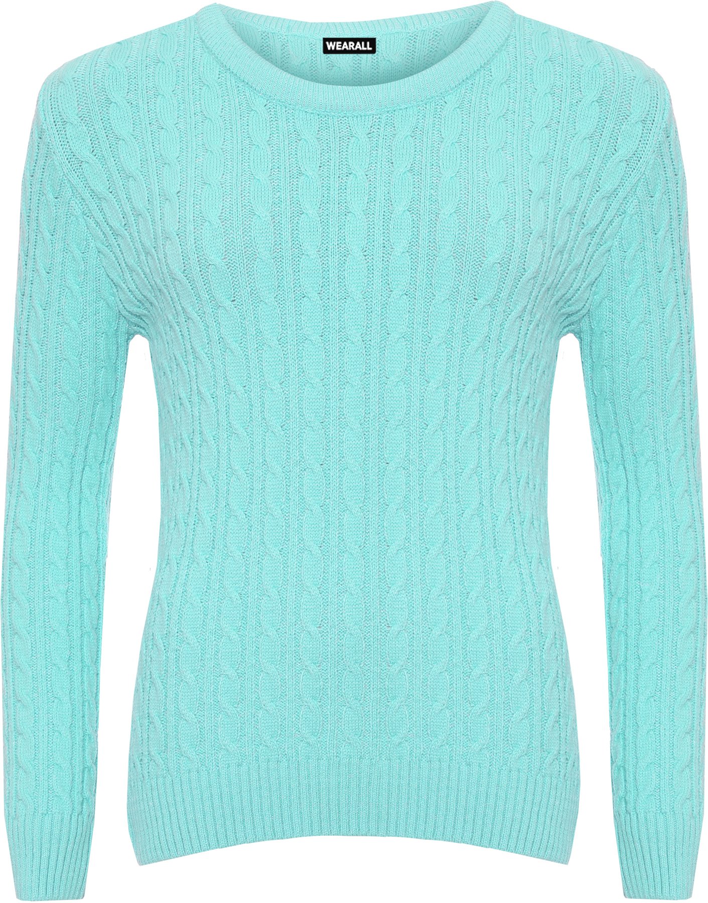 WearAll Women's Cable Knit Long Sleeve Top Ladies Jumper Sweater - Light Turquoise - 20-22