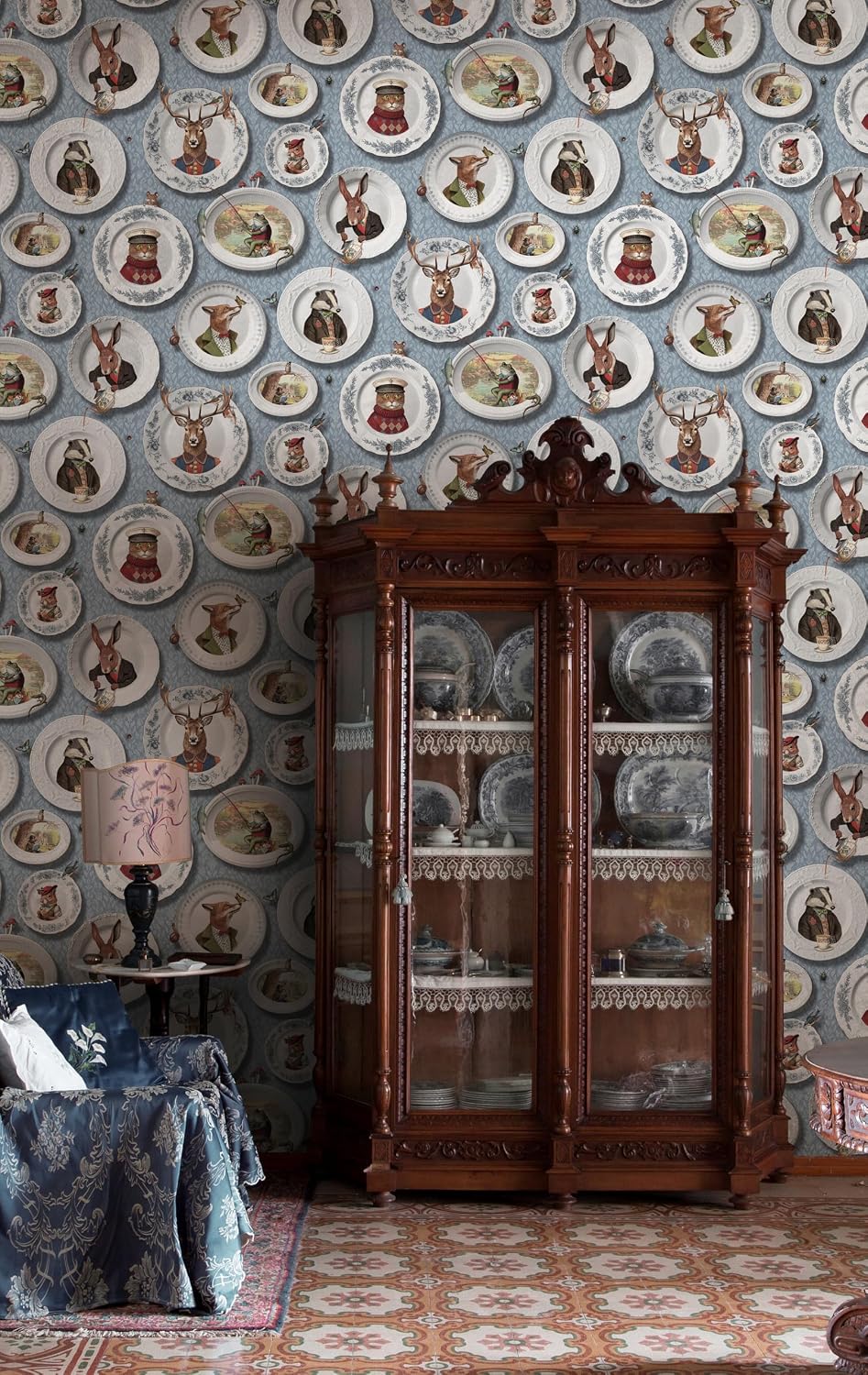 Premium Tales of the Manor Blue Non-Pasted Wallpaper – Whimsical Animal & Scenic Pattern, 56 Sq Ft Coverage – Paste-the-Wall Wallcovering