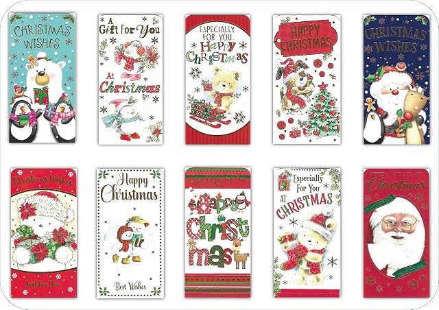 10 Various Christmas Money Wallets Gift Card Holder. Assorted Pack with Envelopes. 2022 Designs.