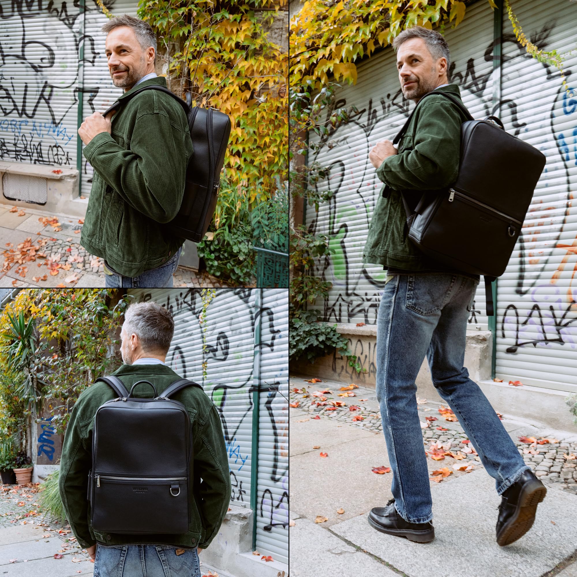 Berliner Bags Mochila Helsinki de Piel para Portátil 17", Mochila Business con RFID para Hombre y Mujer - Negro