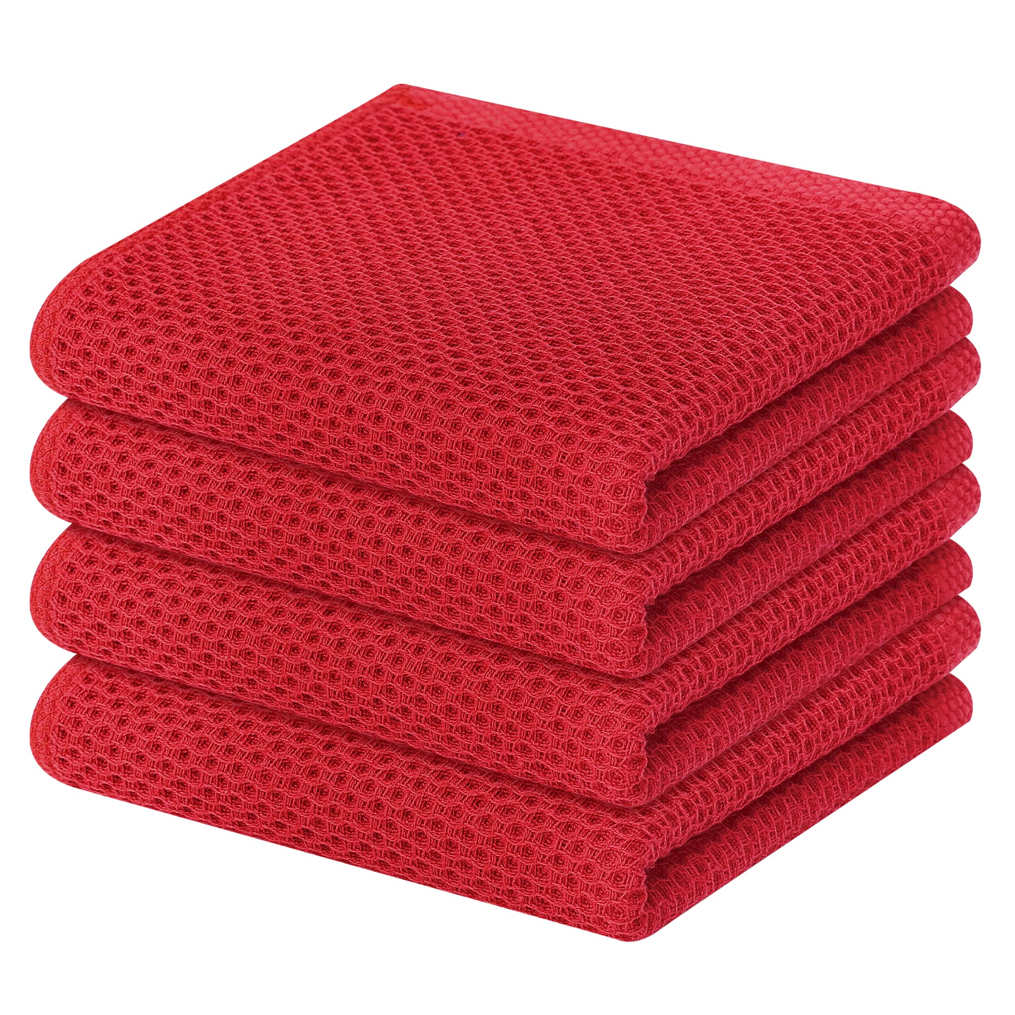 Homaxy 100% Cotton Waffle Weave Kitchen Dish Towels 4-Pack, Red
