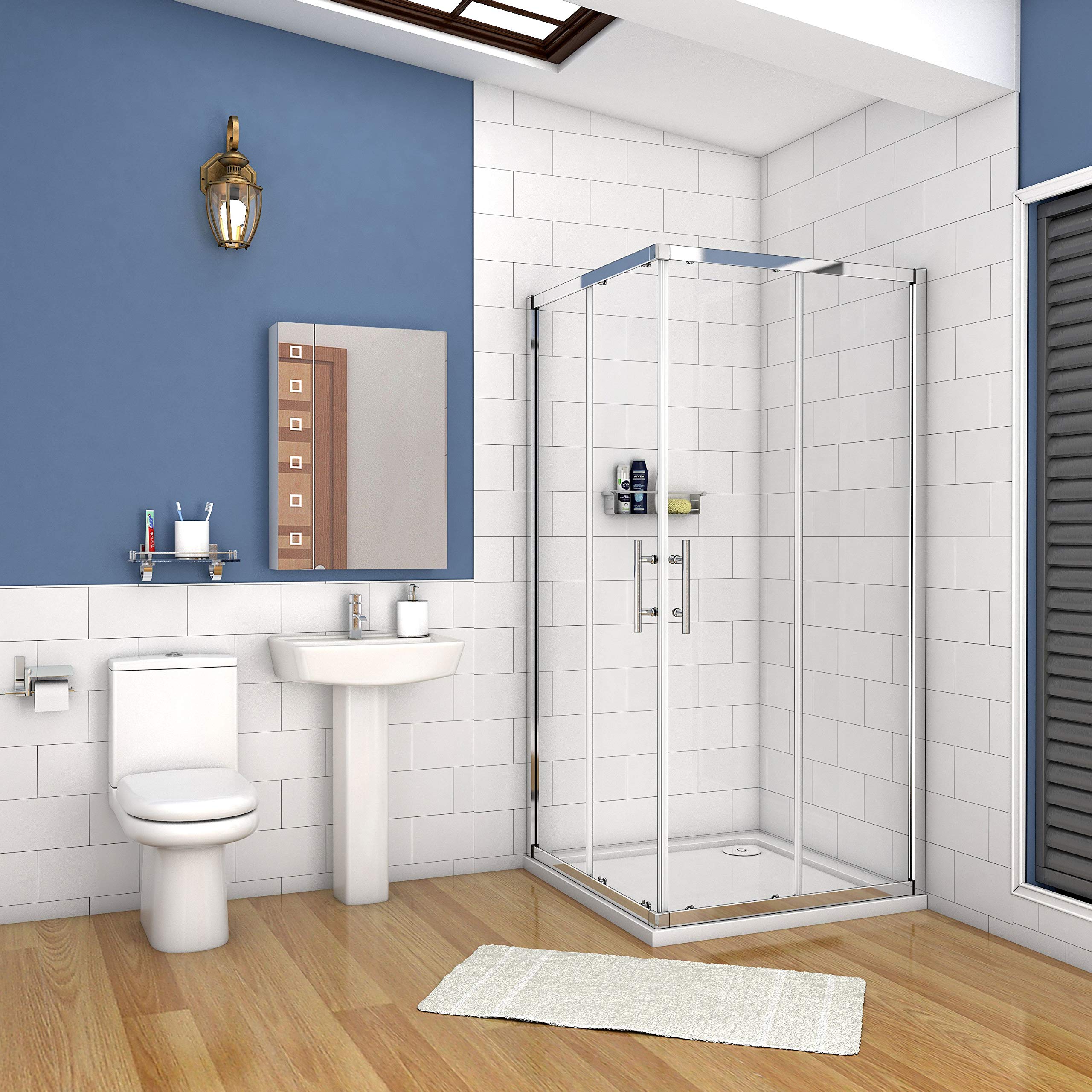Box Doccia angolare 80x80x195cm vetro 2 ante una fissa ed una scorrevole