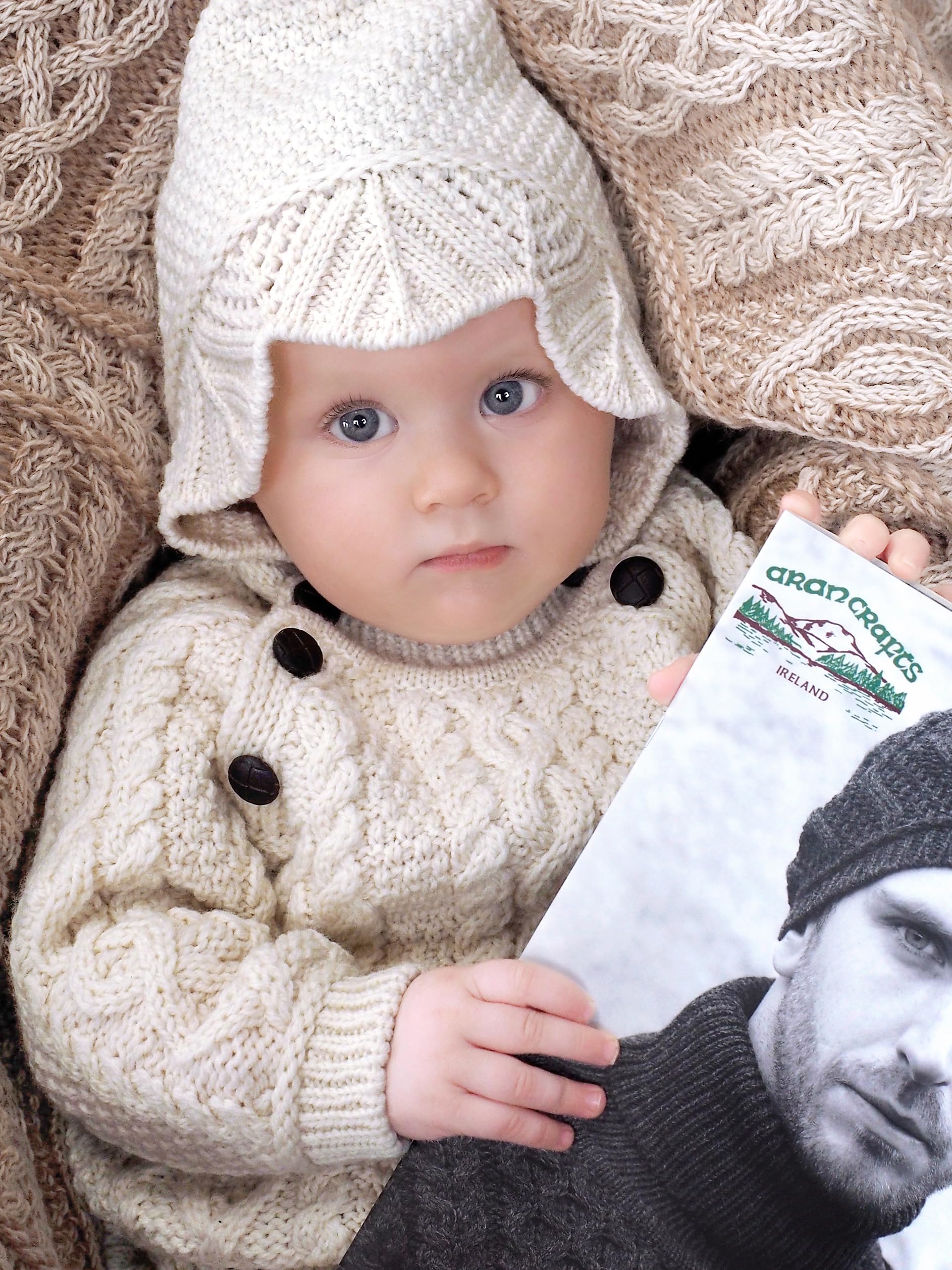 Aran Crafts Baby Traditional Irish Lace Stitch Hooded Sweater (HD4558-6/12-NAT), Natural, 6 Months - Image 2