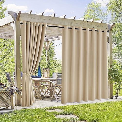 Miniatura 122 de RYB HOME Outdoor Curtains Blackout - 2 Panels Outside Curtains Waterproof Thermal Insulating for Patio Porch Garage Garden Gazebo Universal Biscotti