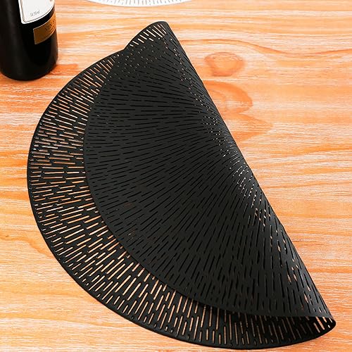 Miniatura 8 de Snowkingdom Juego de 6 manteles individuales redondos de vinilo negro, lavables, fáciles de limpiar, de 15 pulgadas, antideslizantes, resistentes al