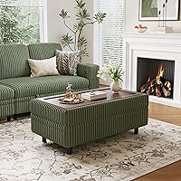 LINSY HOME Green Corduroy Storage Ottoman Bench - Convertible Sectional Sleeper Sofa, Coffee Table & Footstool for Living Room