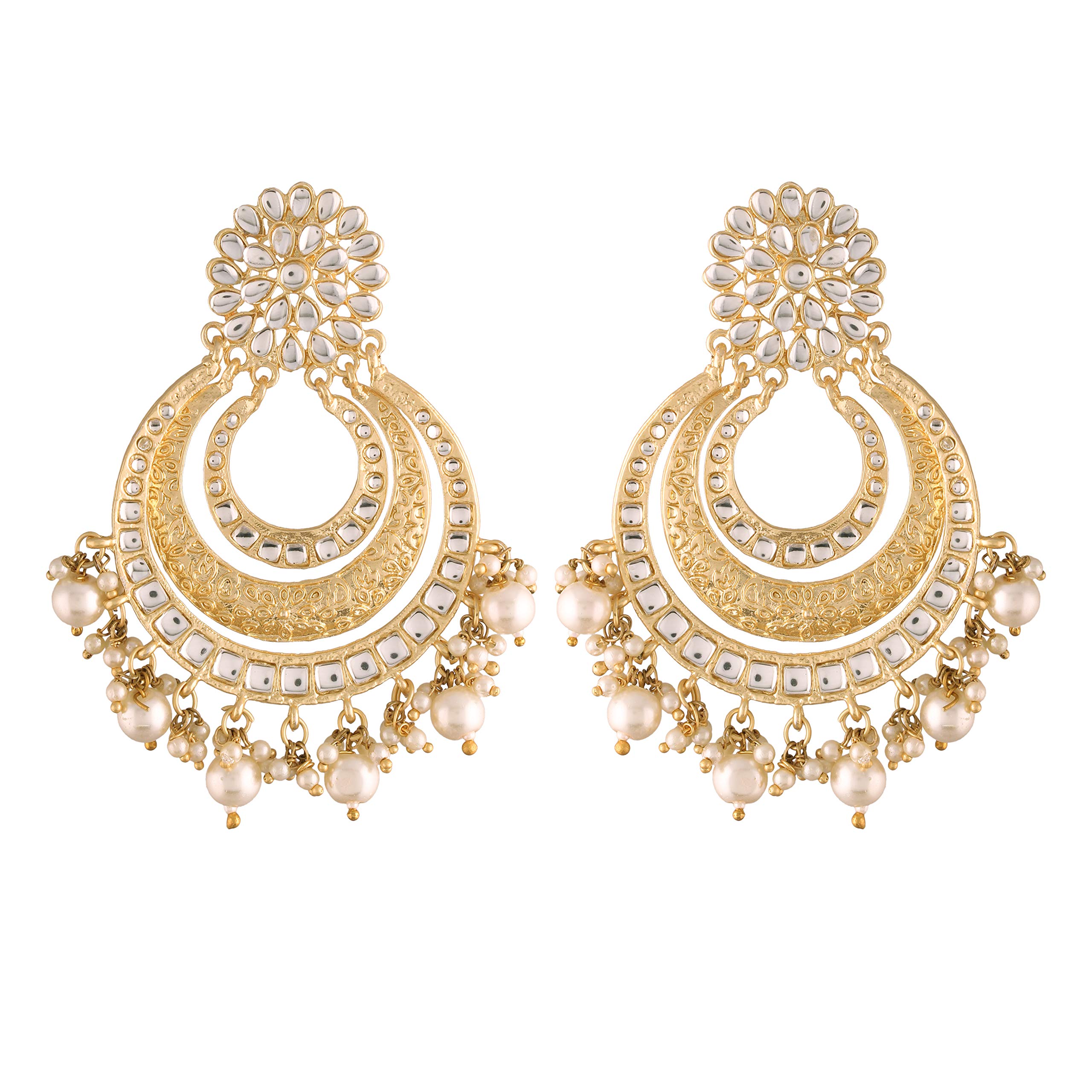 18k Gold Plated Enamel/Meenakari Big Chandbali Earrings Glided With Kundan & Pearl for Women (E2860)-image-36