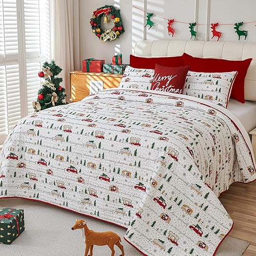 Cmfshape Christmas Quilt Set Bedspread Set,3 Piece Queen Size Christmas