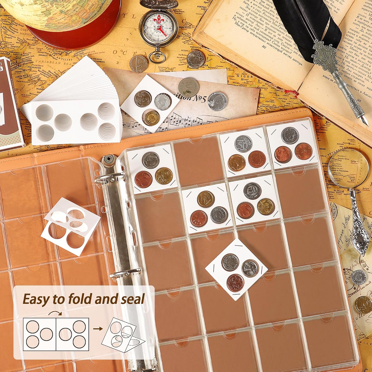 50 PCS 3-Hole Coin Flips 2x2 inch Cardboard Holders for Penny,Dime image 4