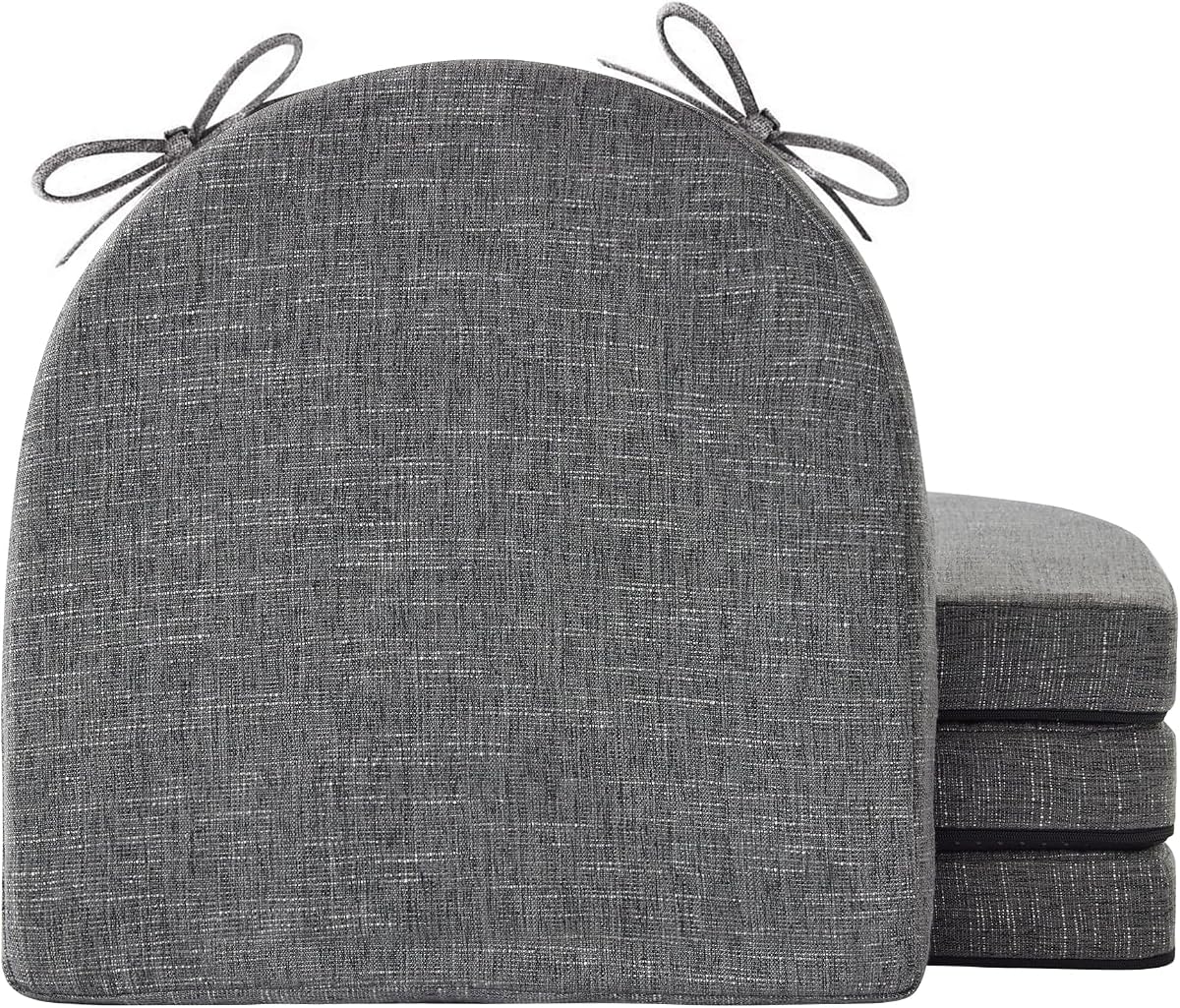 IPYNBAP Chair Cushions for Dining Chairs, Kitchen Chair Cushions, 16'' x 16'' x 2'', Non Slip Indoor Seat Cushions, Chair Pads for Dining Chairs with Ties & Removable Cover, Set of 4, Dark Grey