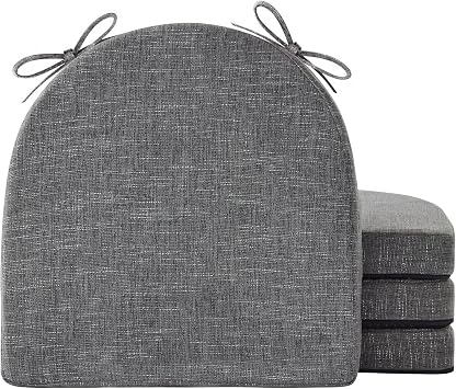 IPYNBAP Chair Cushions for Dining Chairs, Kitchen Chair Cushions, 16 x 16 x 2, Non Slip Indoor Seat Cushions, Chair Pads for Dining Chairs with Ties & Removable Cover, Set of 4, Dark Grey