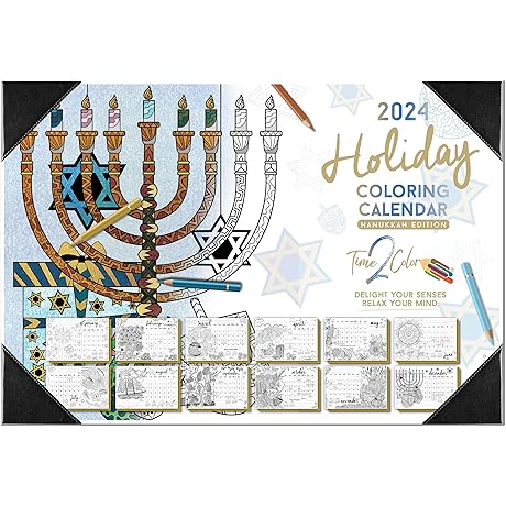Time2Color 2024 Hanukkah Edition Holiday Desk Blotter Coloring Calendar