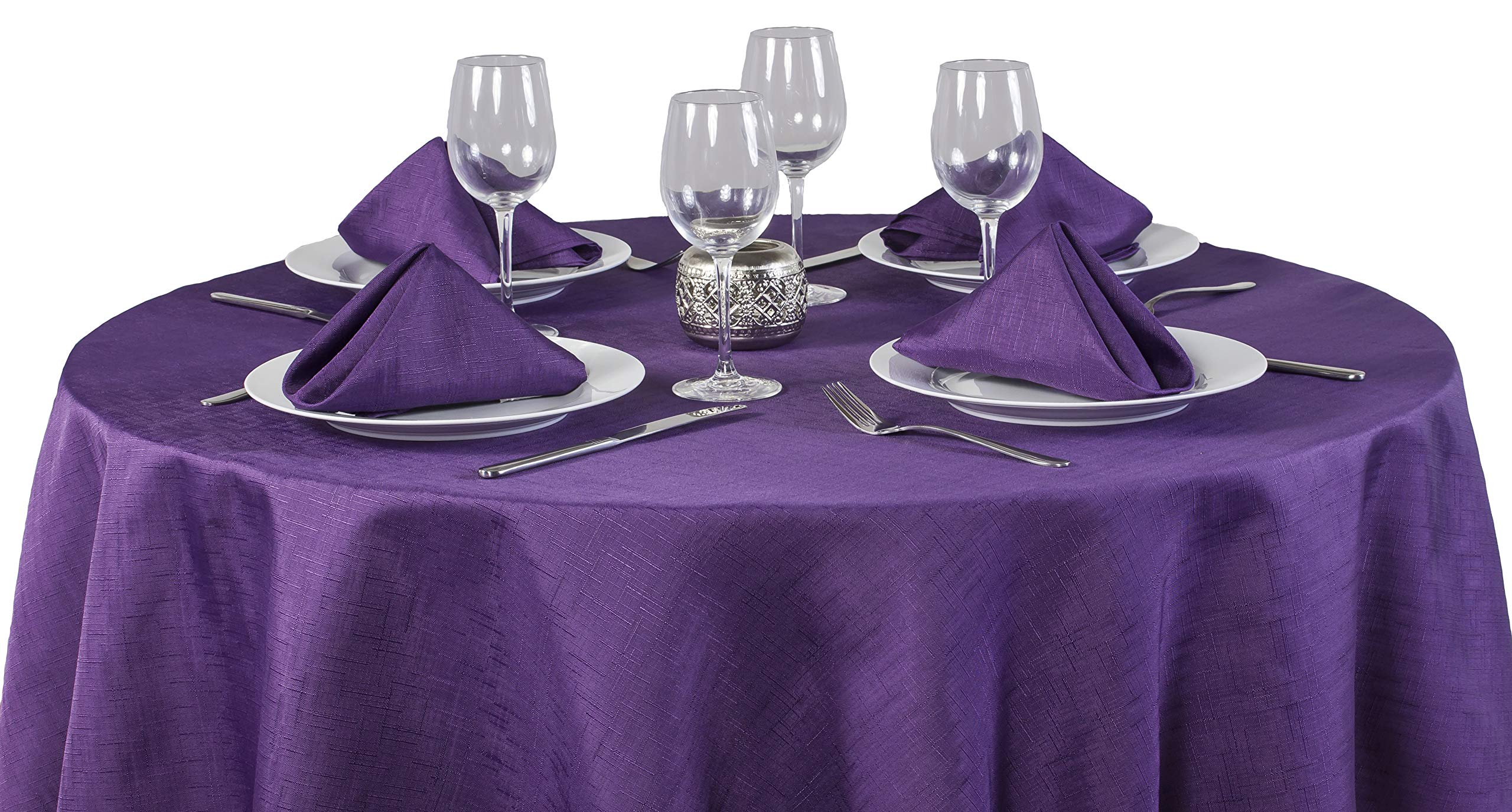 Linen Look Soft Feel Easycare Slubbed Purple 69in (175cm) Diameter Round Tablecloth Approximately. Ideal For 4-6 Place Settings. by Signature Collection