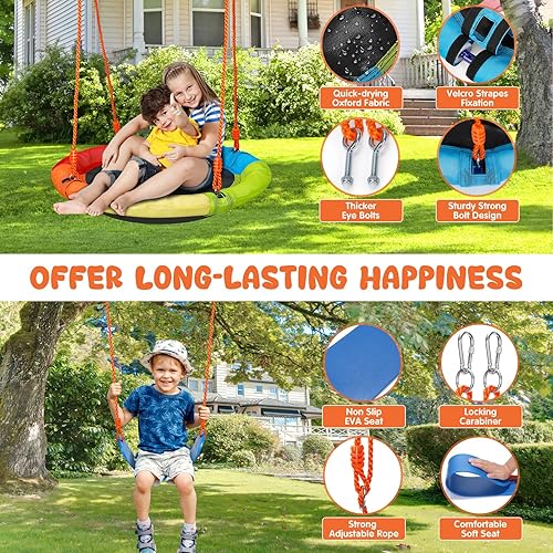 Miniatura 4 de Juegos de columpios para patio trasero, juguetes al aire libre para niños, juego de columpio de metal resistente con marco en A con capacidad para