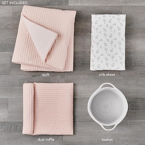 Miniatura 2 de Levtex Baby - Juego de cama para cuna Mills Waffle - Juego de guardería - Rosa rubor - Waffle texturizado rosa rubor - Juego de 4 piezas que incluye