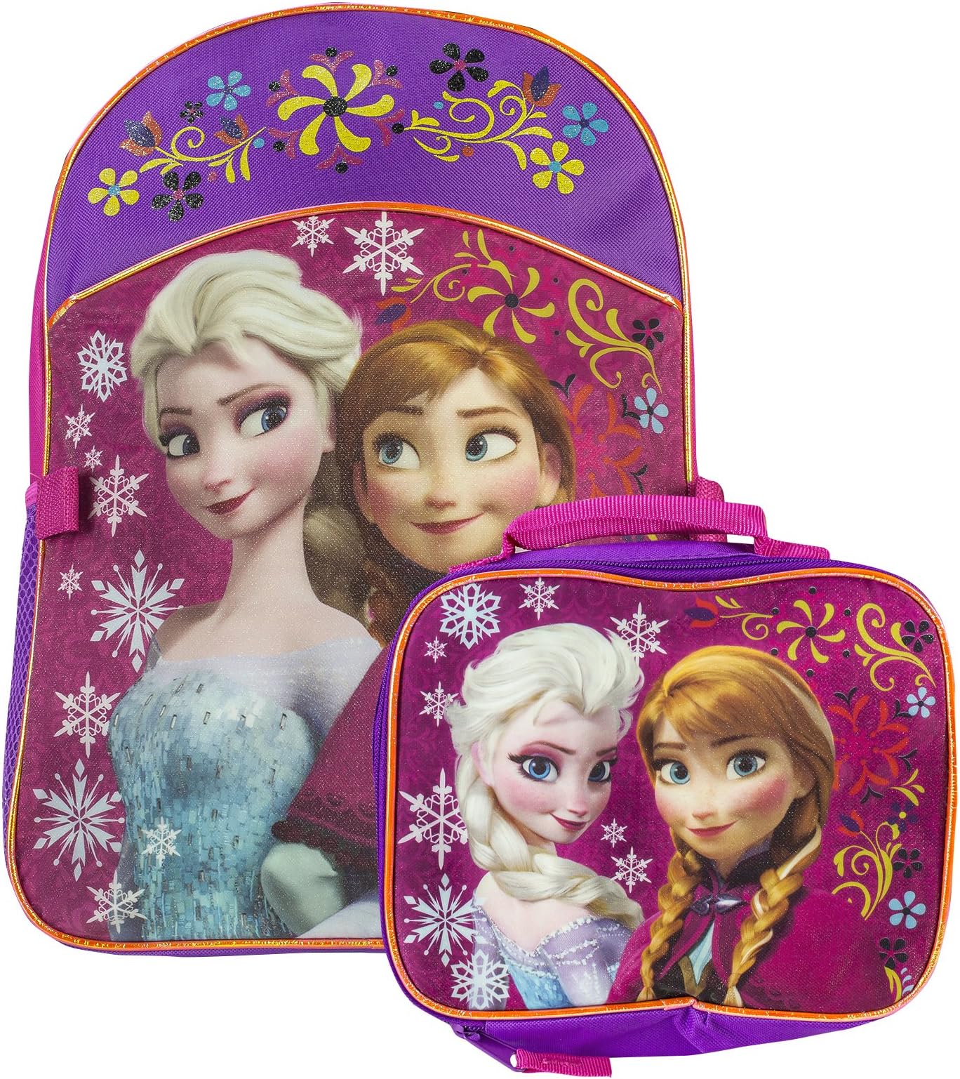 Frozen Backpack with Matching Lunchbox Set Featuring Anna and Elsa