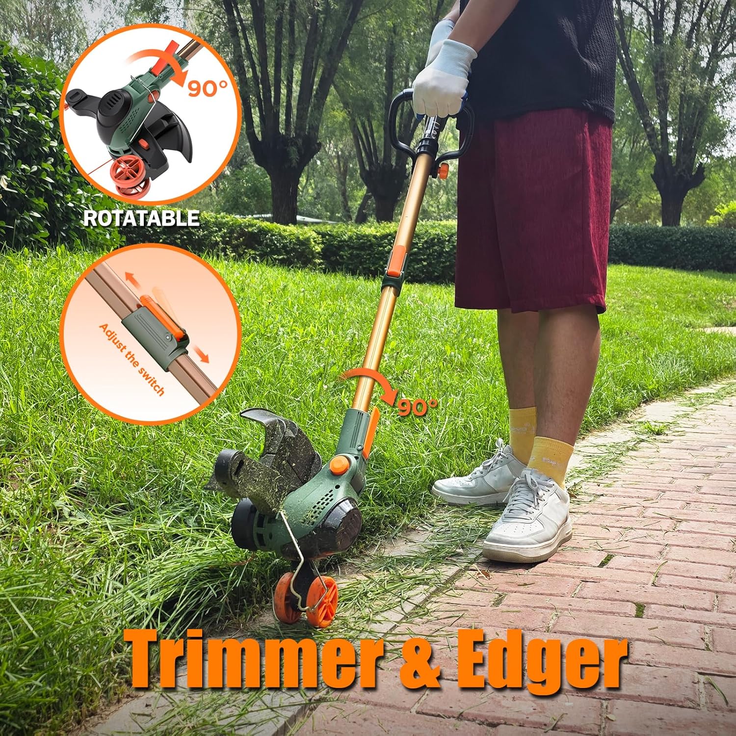 13-Inch String Trimmer Cordless,(2 x 21V 5.0Ah Batteries & Charger), Trimmer/Edger/Lawn Mower/Brush Cutter 4-in-1, Electric Weed Wacker with Auto Rope Spool Feed, 3 Cutting Methods